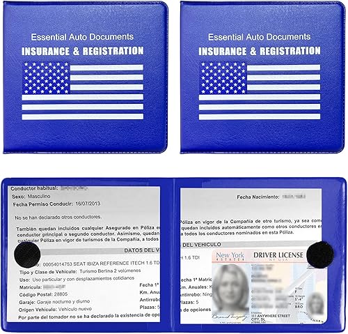 2 soportes para registro y seguro de automóvil, organizador esencial para documentos de licencia de conducir, cartera con cierre para hombres y
