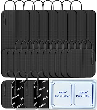 DOMAS 24 Pack 2x2&2x4 TENS Pads with Pad Holder, for TENS 7000, 30 Uses, Latex-Free, TENS Unit Electrode Replacement Pads Compatible with AUVON Etekcity & Other 2 mm Pin TENS Units Black
