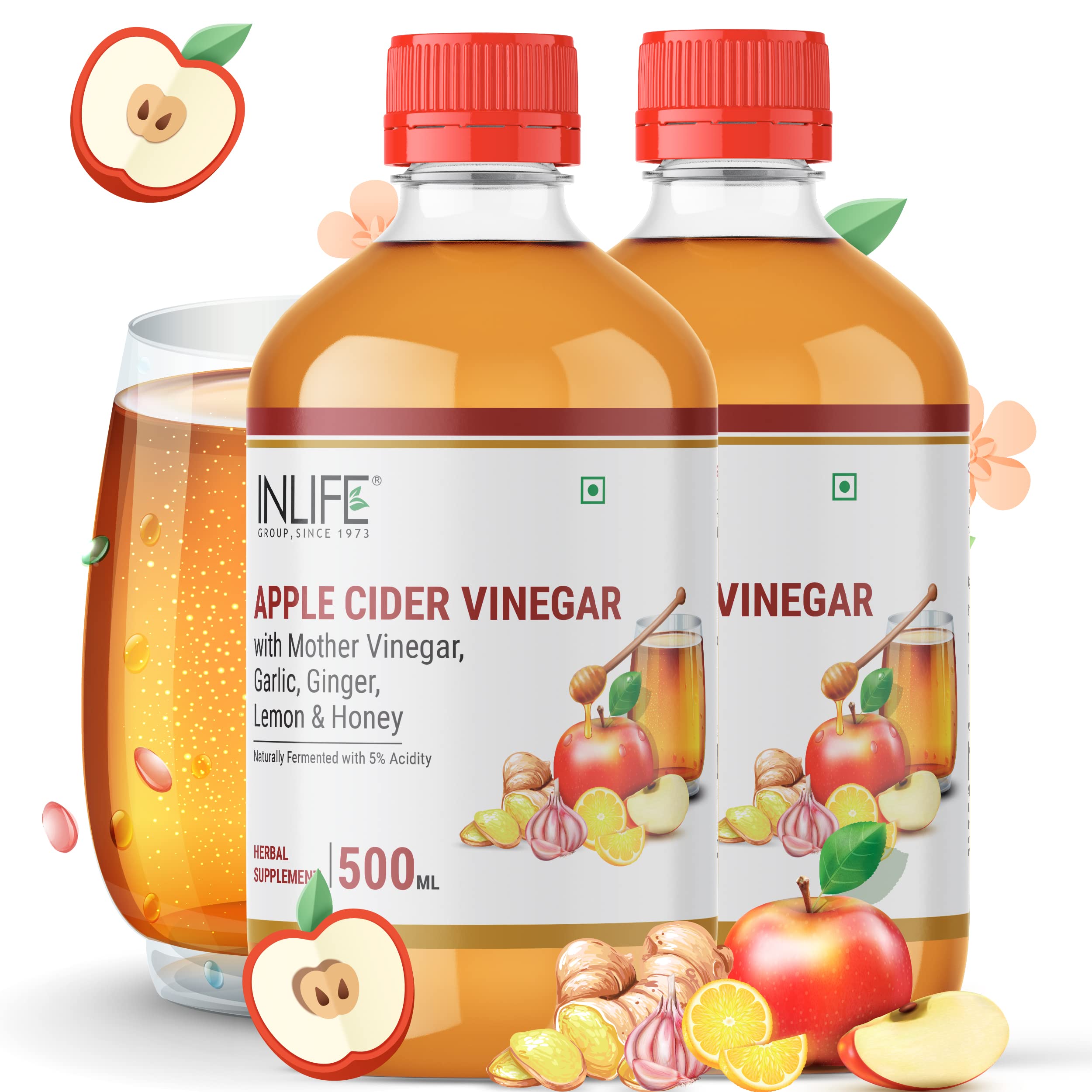 INLIFE Apple Cider Vinegar with Garlic Ginger Lemon Honey | Mother of Vinegar Raw Unfiltered Unpasteurized, 500 ml (2-Pack) (B0792ZT2SF) Amazon Price History, Amazon Price Tracker