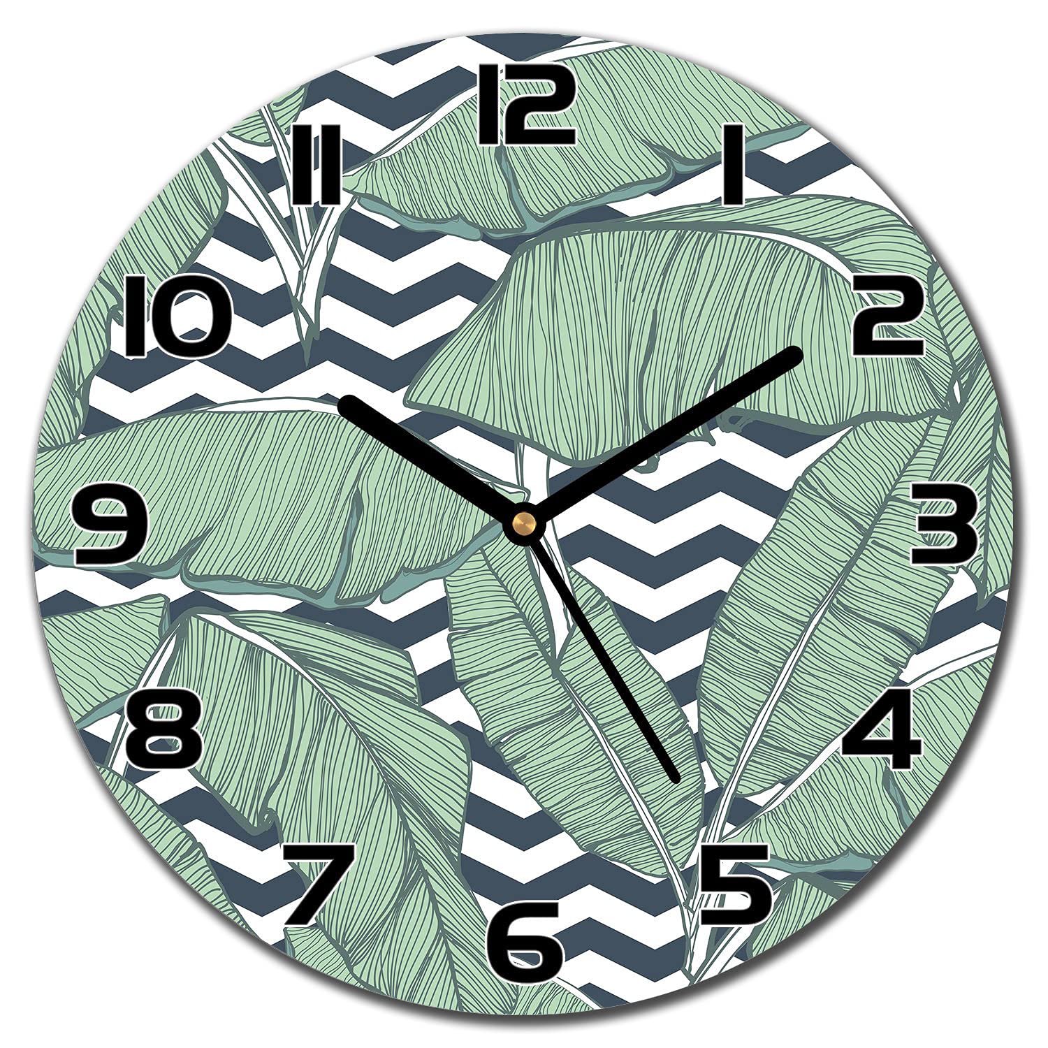 Horloge en verre de sécurité haut de gamme salon motif feuilles Monstera