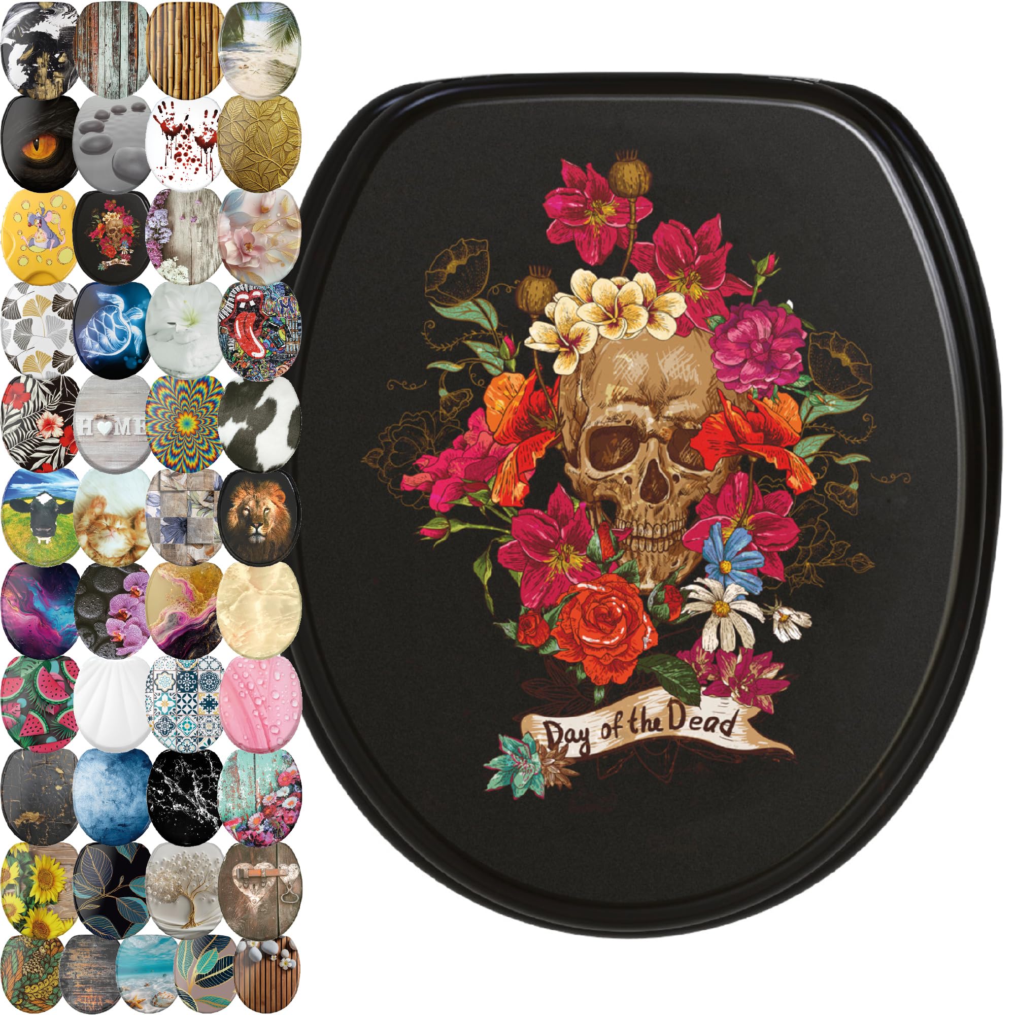 Sanilo Soft Close Toilet Seat, Wide Choice of New Toilet Seats, Stable Hinges, Easy to Mount (Day of The Dead)