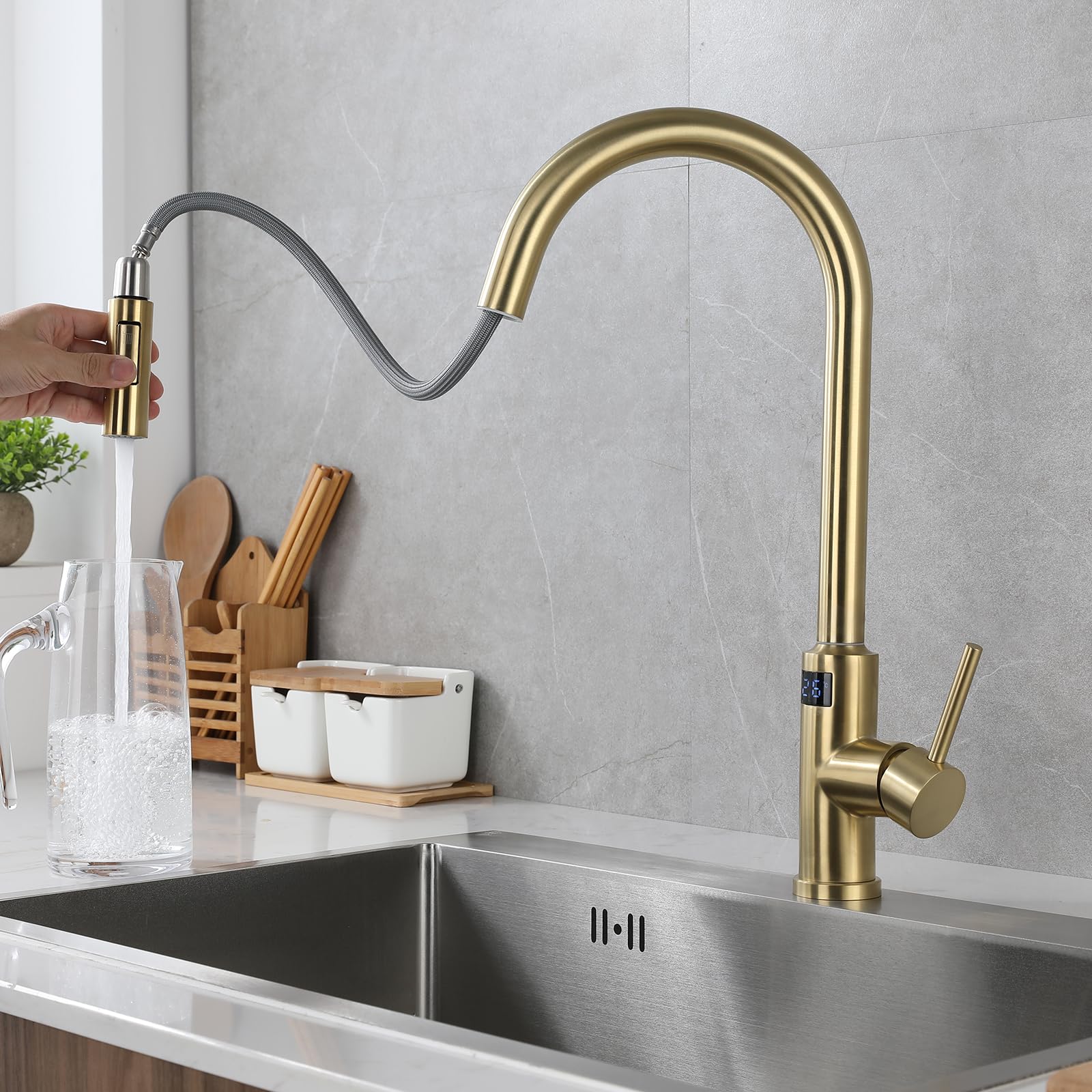 Grifo de Cocina Extraible con Sensor Blanco Digital XJTNLB