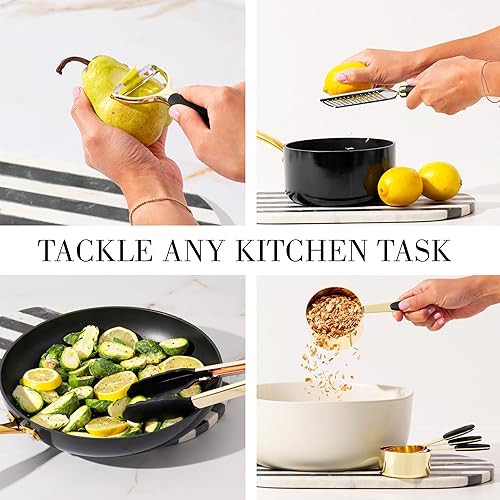 Miniatura 7 de Juego de utensilios de cocina negros y dorados, 23 piezas, accesorios de cocina de lujo, incluye tazas medidoras doradas, cucharas, utensilios de