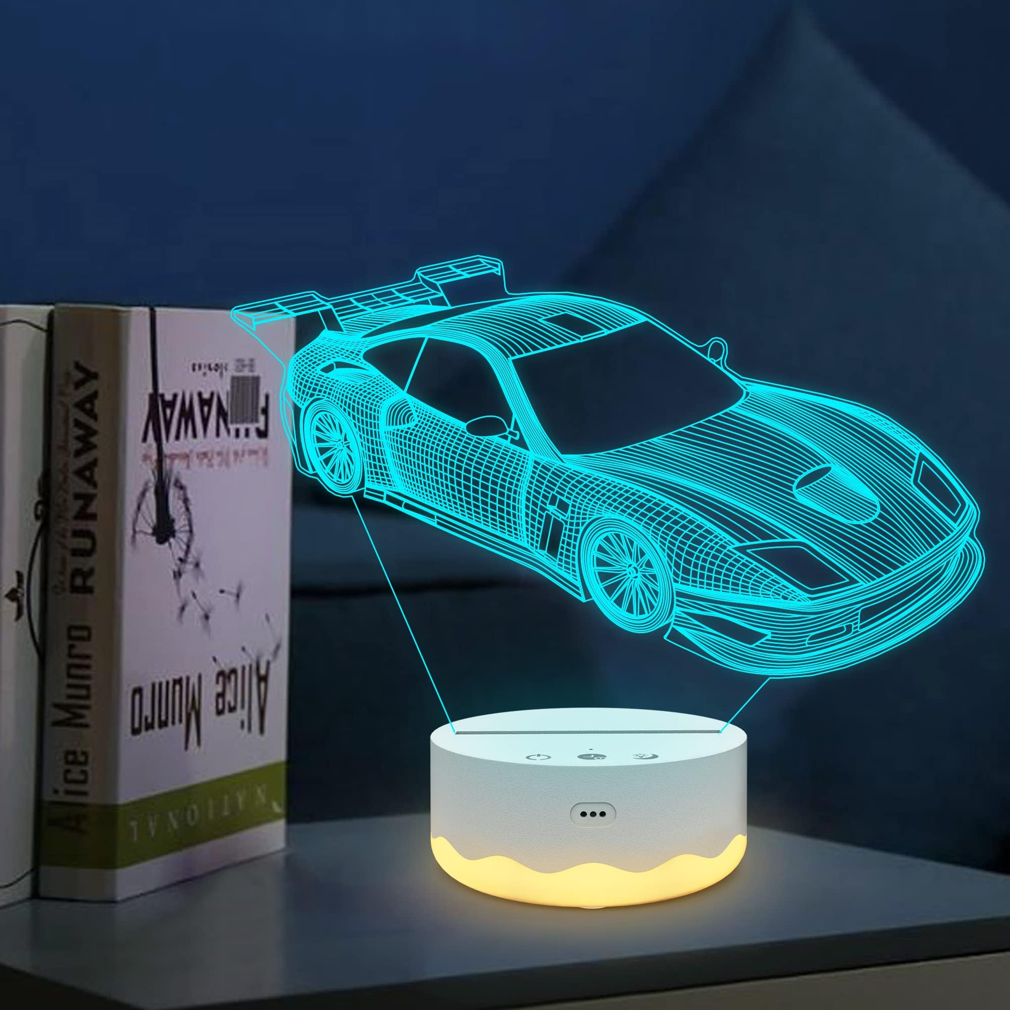 3D Night Light, Sport Racing Illusion Lamp With Remote Control 16 Colors Changing, Holiday Xmas Birthday Gift for Kids Child Boys Race Driver Car Fan
