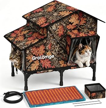 Large Heated Cat House for Outside, Weatherproof Peaked Roof