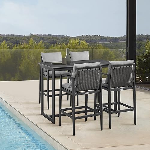 Miniatura 11 de Armen Living Grand Modern - Taburete de mimbre y metal para interiores y exteriores, con cojines grises, altura del asiento de 26 pulgadas