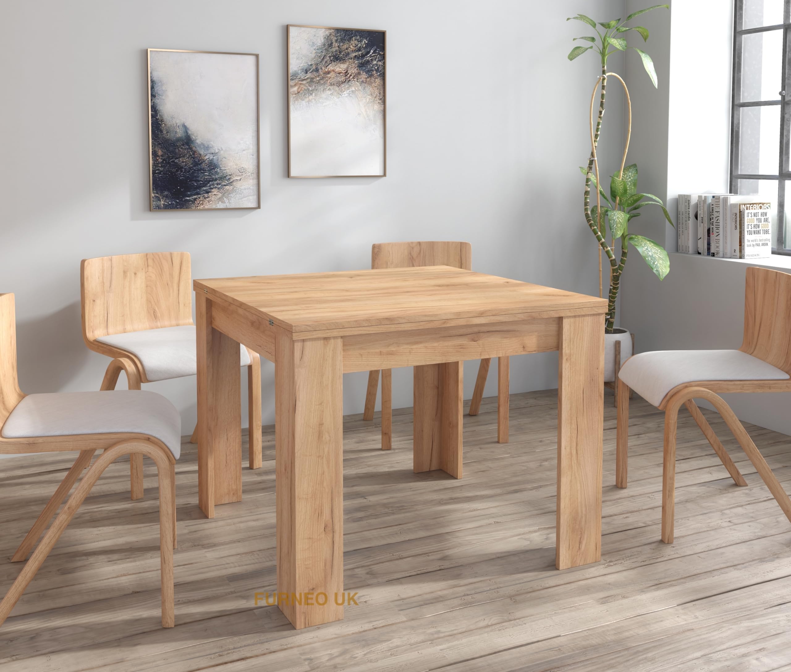 Furneo Modern Oak Effect Dining Table Only Extendable 90-180cm Golden01 ...