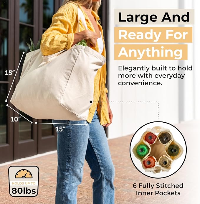 Set 3pc Bolsa VeraMia Lienzo XL con Bolsillos Reales miniatura 4