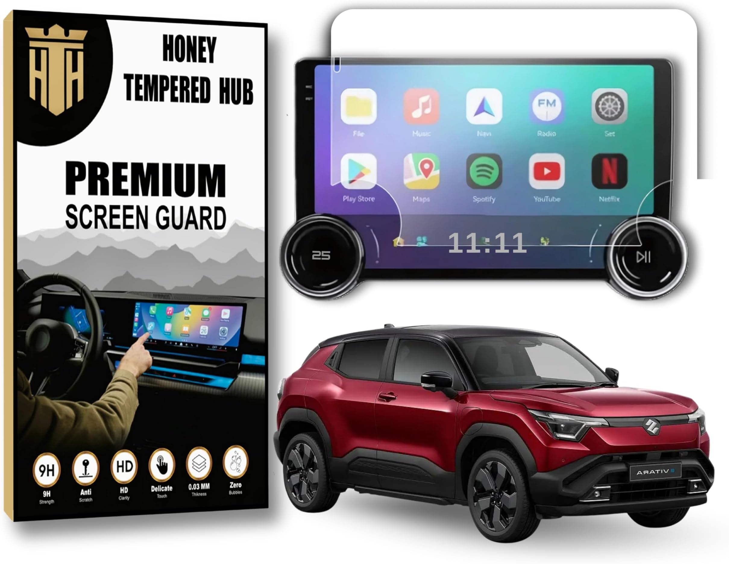 Screen Guard For Android Diamond 2K 10.1 Inch Car Stereo System | Aftermarket Infotainment Screen Protector | Touchscreen Music Audio Player Accessory [Not Tempered Glass] ( with button hole )