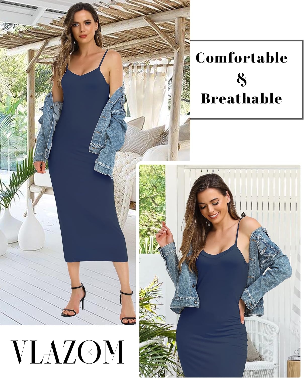 Vlazom Women Full Slips Sexy Soft Slip Dress for Under Dress Spaghetti Strap Cami Slip Chemises V Neck Negligee S-3XL - Image 2