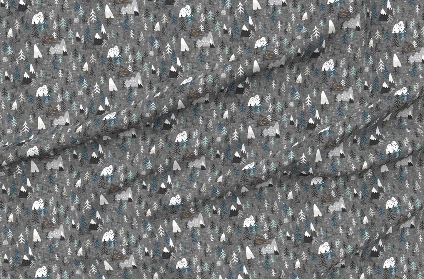Spoonflower Fabric - Mountain, Forest, Peaks, Charcoal Gray, Woodland, Stars, Night, Printed on Organic Cotton Sateen Fabric by The Yard - Sewing Quilting Apparel Home Decor