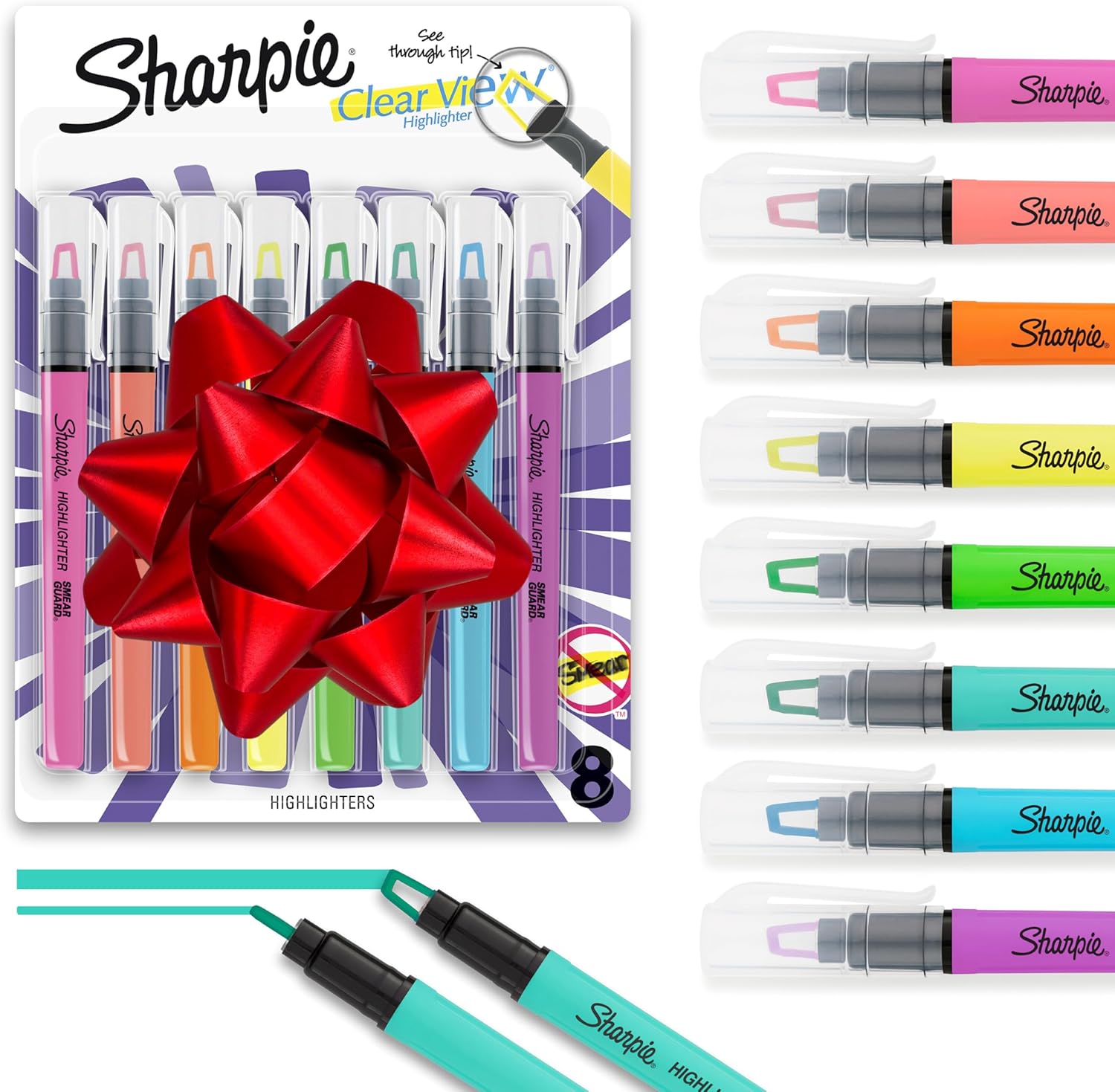 Sharpie Clear View Highlighter Sticks, Chisel Tip, Assorted Fluorescent, 8 Count - School, Home, and Office Use, Teacher Supplies