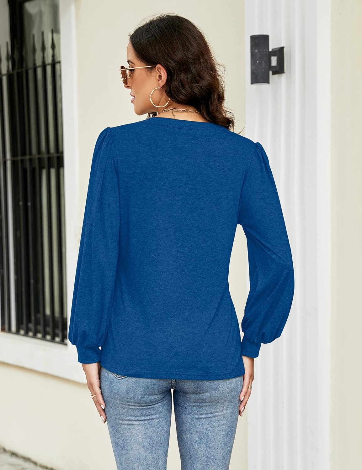 BMJL Womens Work Blouse Dressy Business Casual Tops Long Lantern Sleeve V Neck Office Fall Shirt - Image 4