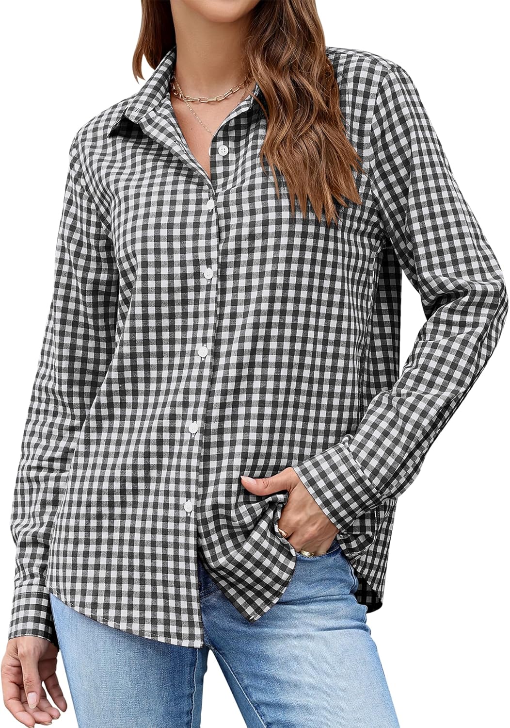 LOMON Button Down Shirt for Women Spring Summer Tops Long Sleeve Business Dressy Casual Blouses Collared Work Outfits Clothes