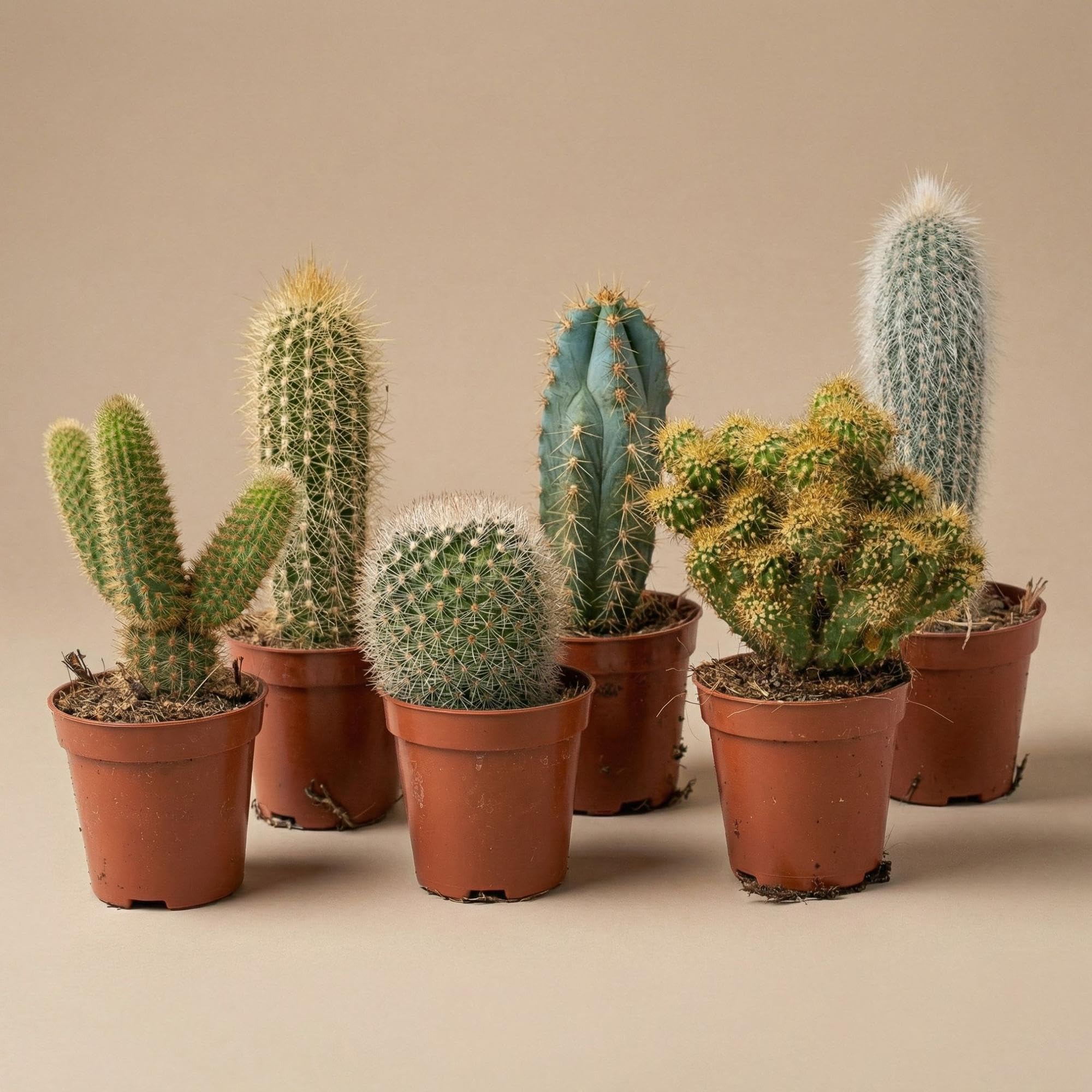 Set di 12 Cactus Vivi, Piante Grasse da Interno, Verde, Vaso 5.5 cm