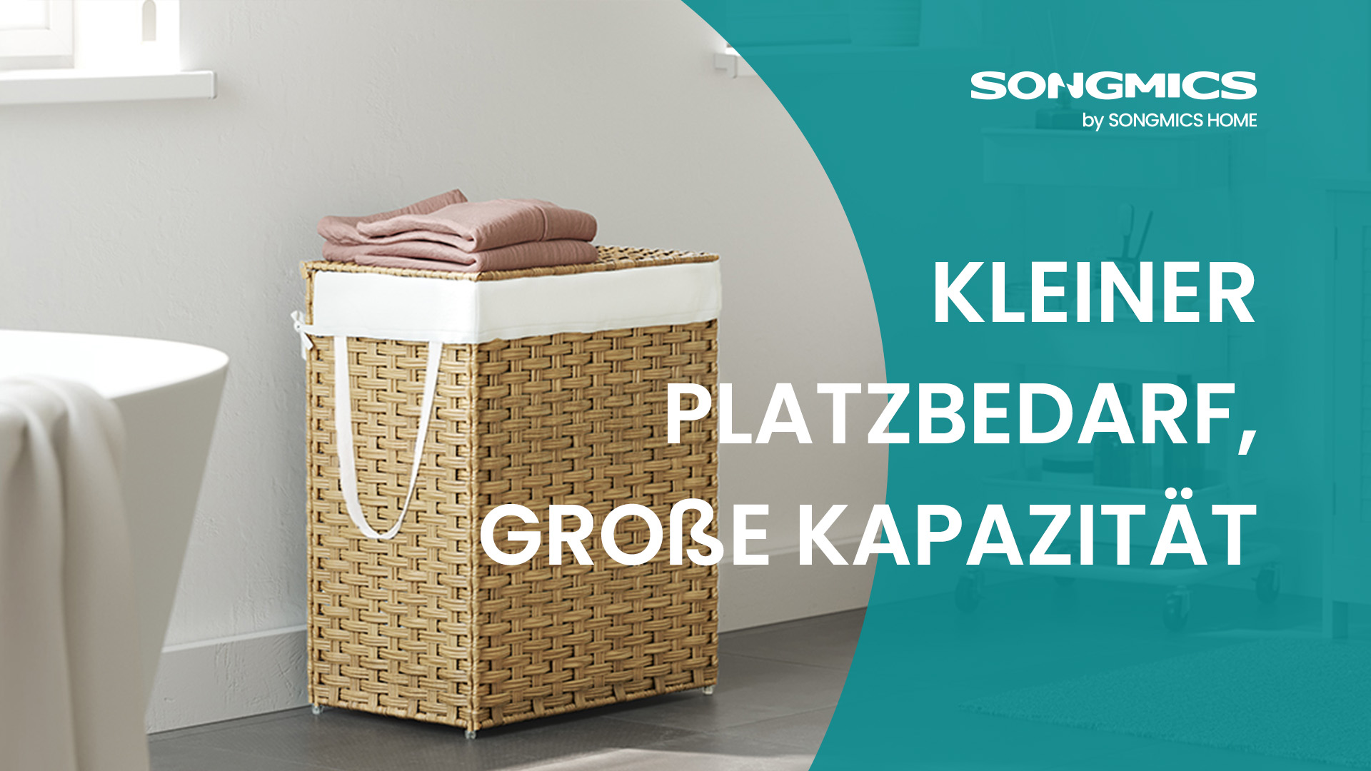 SONGMICS Wäschekorb Mit Deckel, 90 L, 2 Fächer + 6 Netzsäcke – Faltbarer Weidenkorb Für Bad & Schlafzimmer