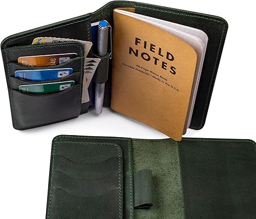Leather Journal Cover for Moleskine Cahier Notebook Pocket size with pen holder 3.5" x 5.5" Personalized Refillable Cover Compatible with Field Notes