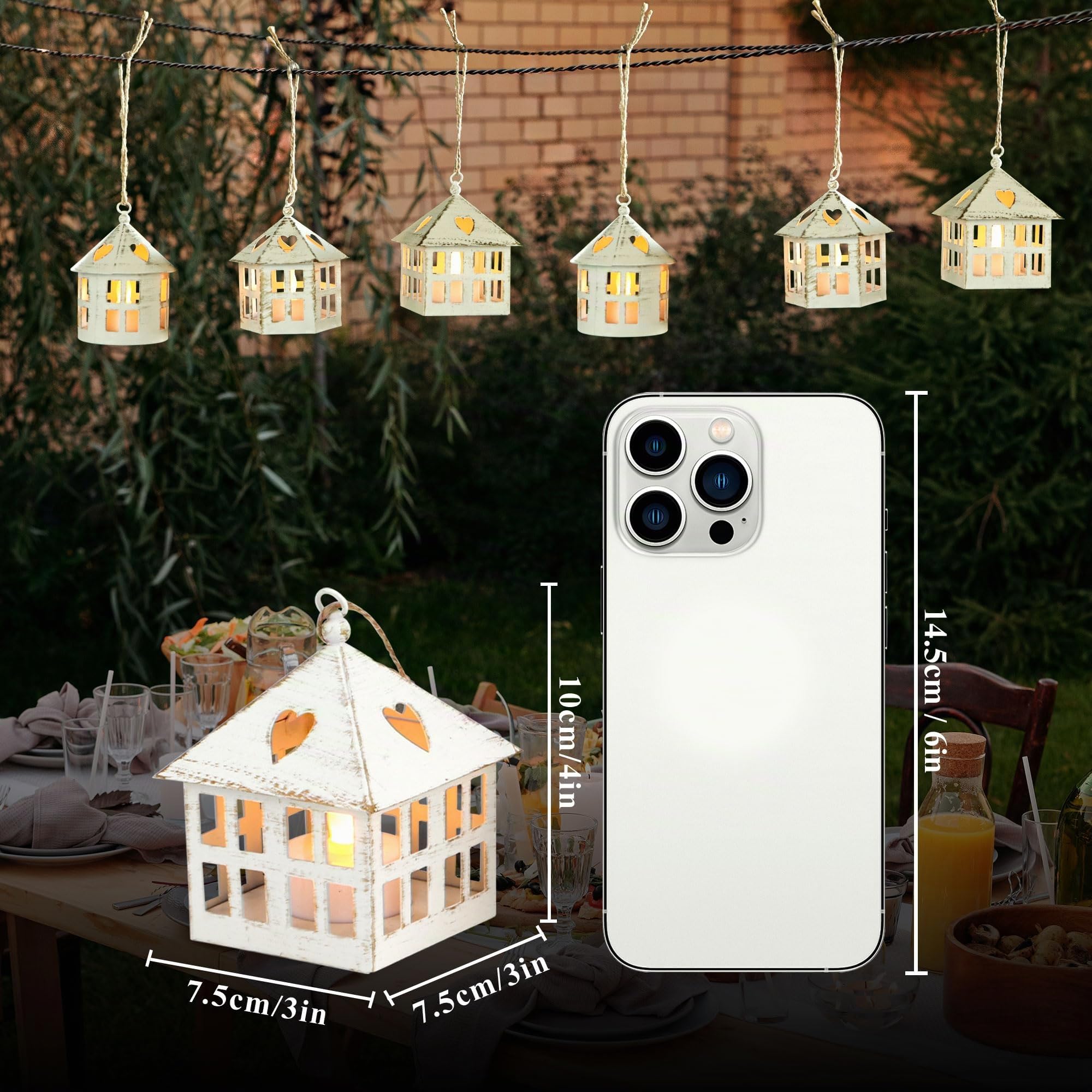 TRIROCKS 6 mini lanterne con candela LED tremolante, alte 10 cm, piccole lanterne con batteria, lanterne da giardino per Natale, matrimoni, feste, decorazione da tavolo (crema e oro)