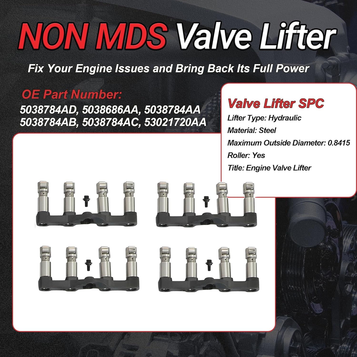 6.4 Hemi NON MDS Camshaft Lifters Kit with Head Gasket Set & 9-0750S Timing Chain Kit Fit for Dodge Challenger Charger Durango Jeep Grand Cherokee 6.4L V8 2011-2019 Replace#53021720AB 5038419AB