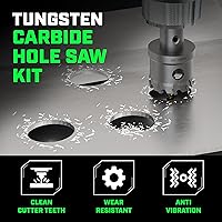 Vista 3 de Tungsten Carbide Hole Saw Kit 22 Pcs – Carbide Hole Saw Set 9/16" to 2-1/8" for Metal, Stainless Steel, Wood – Includes 2 Drill Bits, Deburring