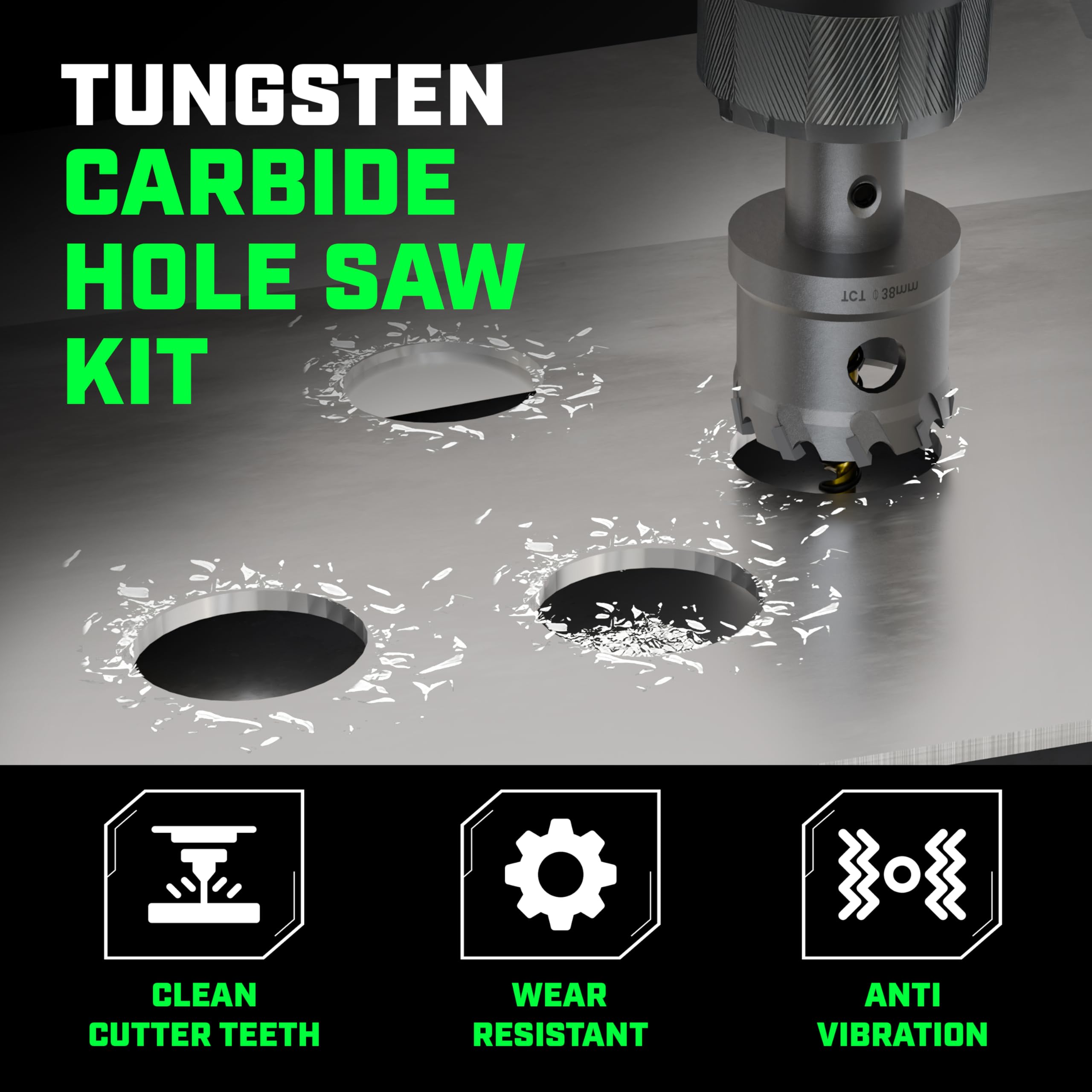 TCT - Kit de sierra perforadora de carburo de 22 piezas, juego de sierra perforadora de carburo de 9/16 a 2-1/8 pulgadas para metal, acero inoxidable, madera, incluye 2 brocas, herramienta de