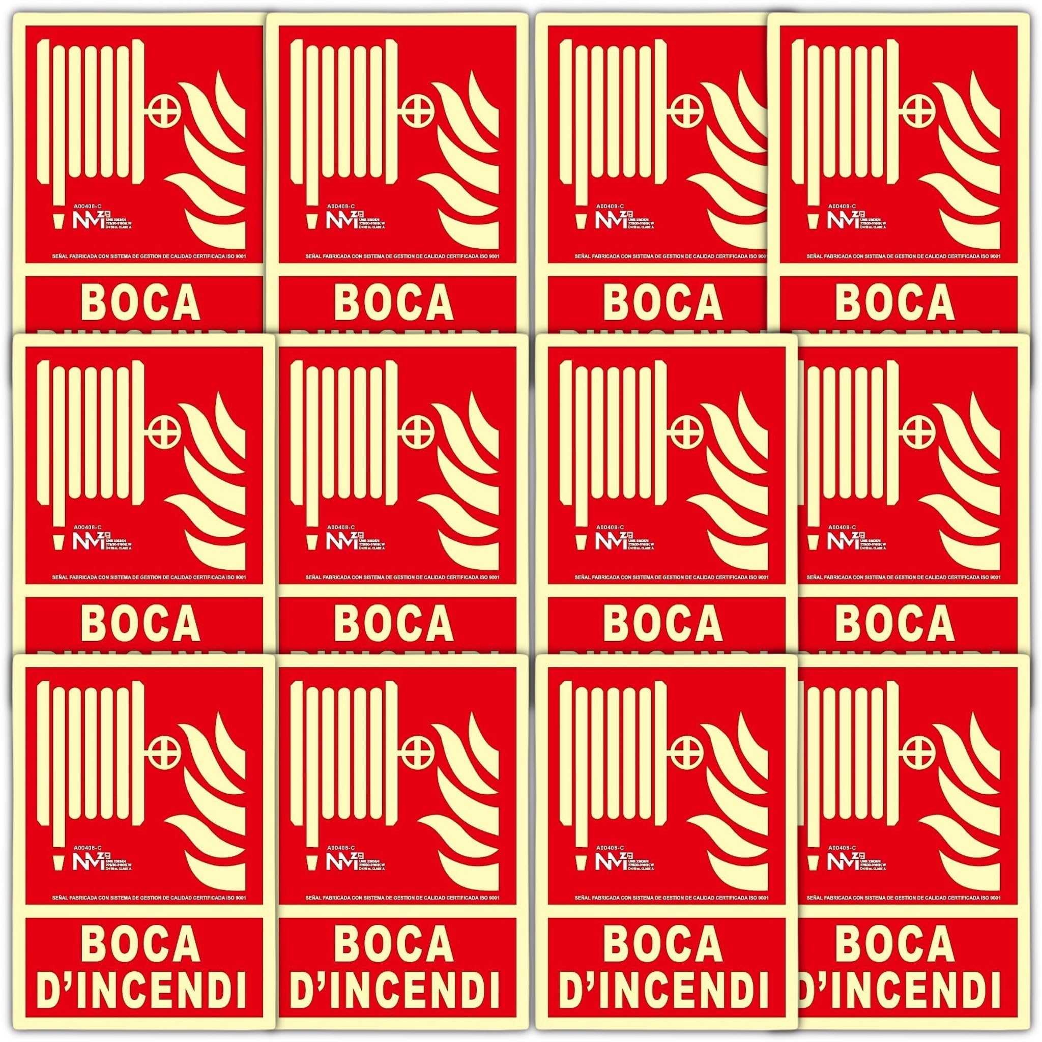 Bricoloco Señal de advertencia extinción de incendio catalán "Boca D'incendi" con capa luminescente PVC Clase B 210 x 300 mm (12)