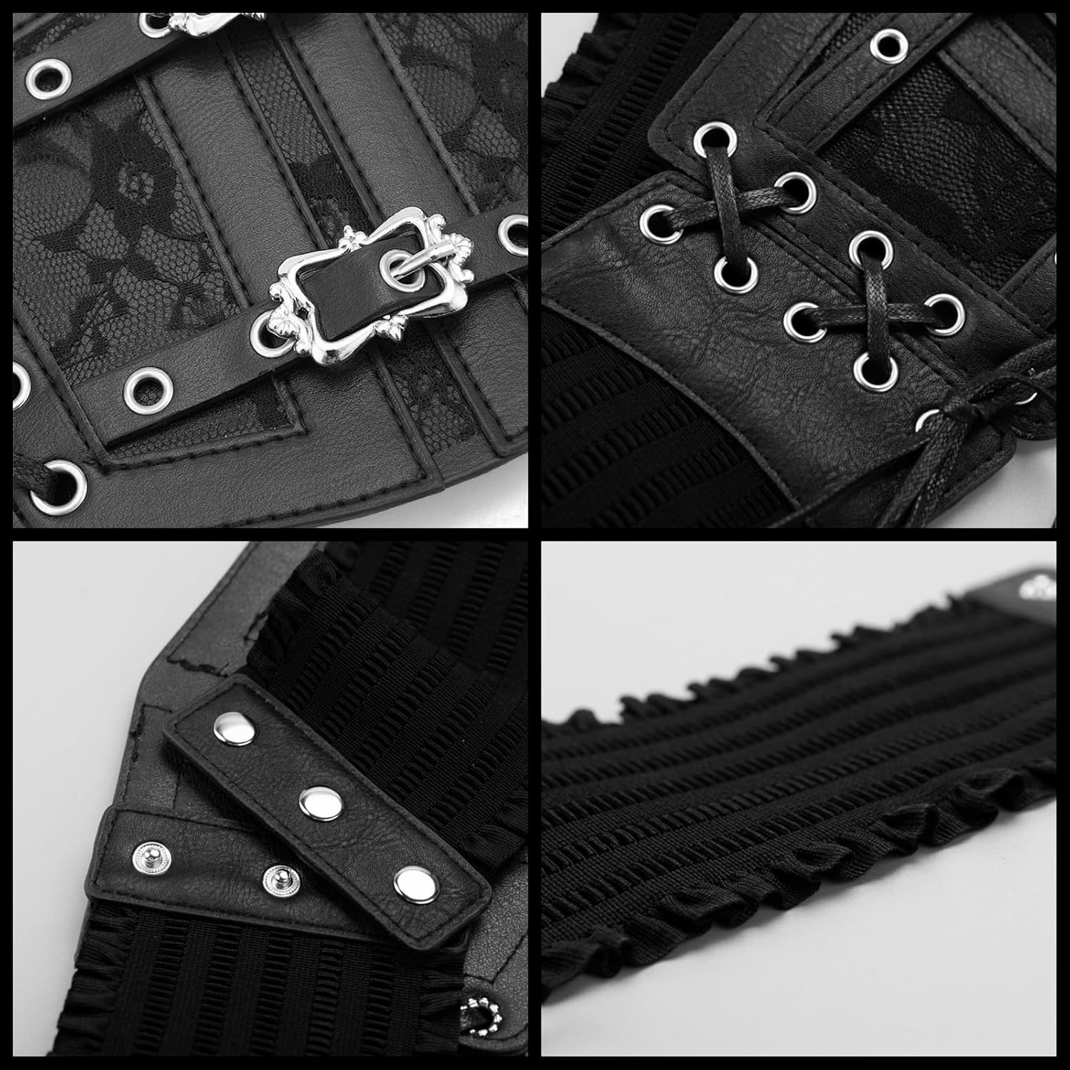 Vintage Faux Leather Corset Belt Sides Lace-up Medieval Renaissance Underbust Wide Elastic Waist Belts for Women - Image 7