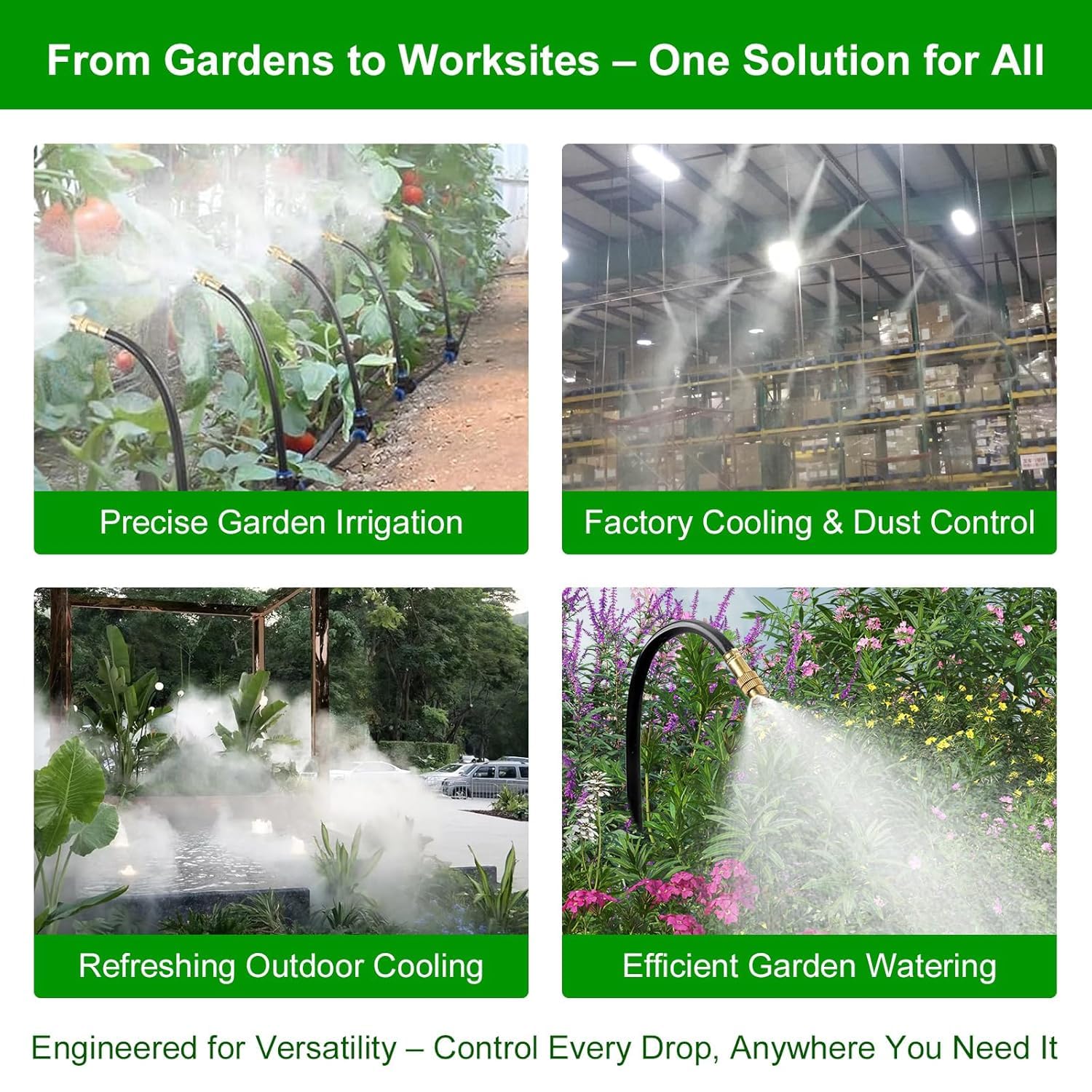 50FT Drip Irrigation System for Garden – Automatic Watering Kit with Solid Brass Metal Connectors, 360° Bendable Tubing &16 Adjustable Nozzles for Greenhouse, Lawn, Yard & Plants