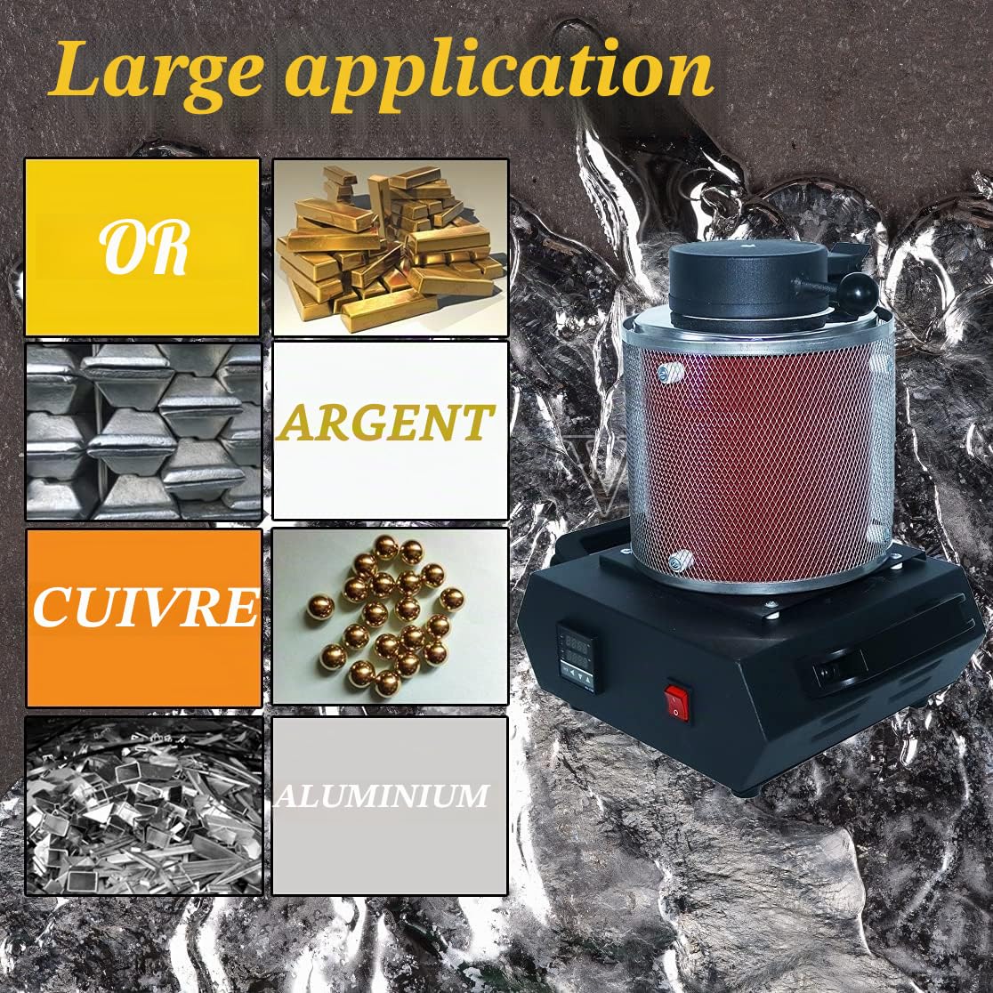 Four électrique doré 2100 W avec creuset en graphite de 3 kg pour faire fondre le reste, machine à fondre numérique 2100 F avec protection en maille, argent, or, cuivre, aluminium 220 V