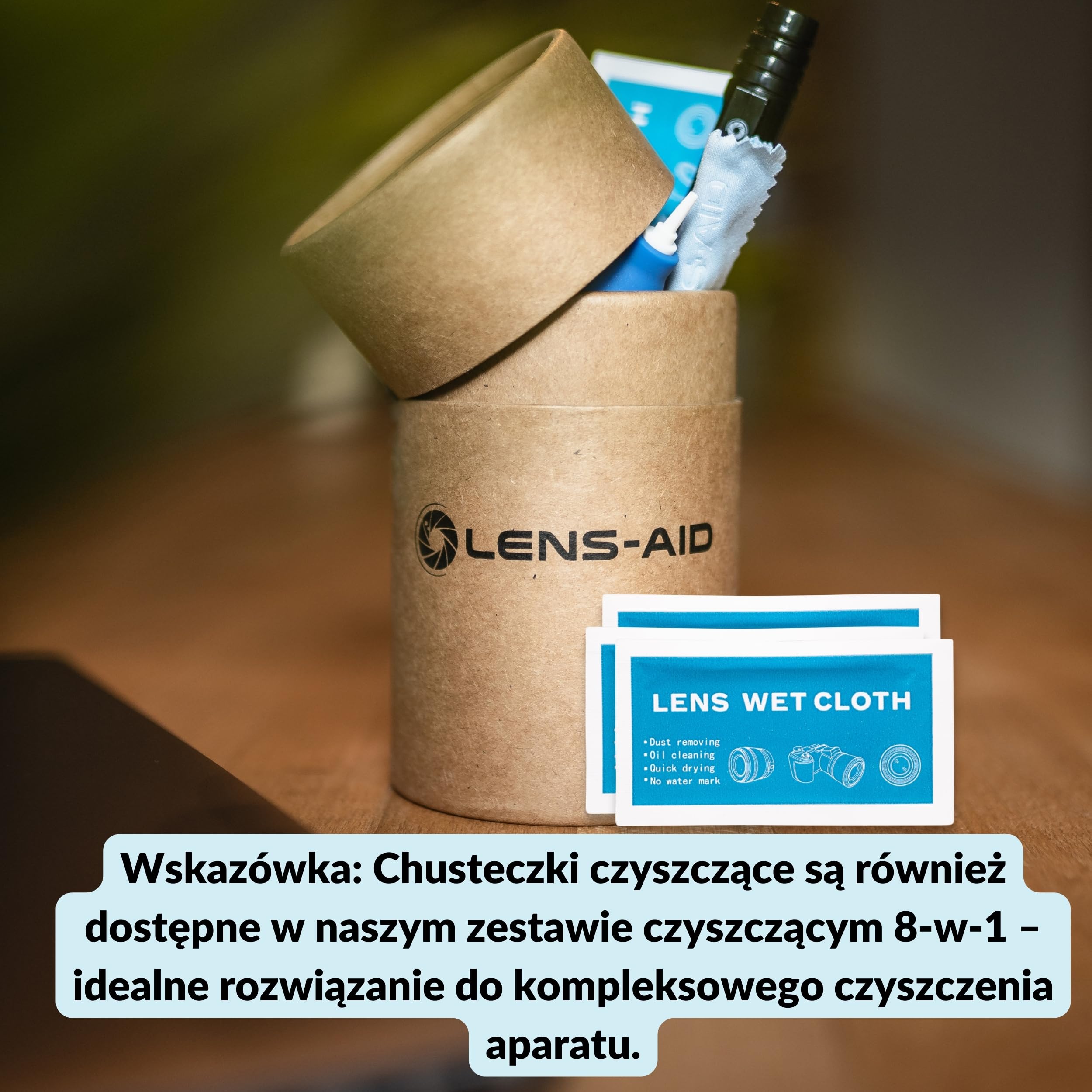 Lens-Aid Mokre ściereczki do czyszczenia soczewek, wyświetlacza telefonu komórkowego, okularów, tabletów – 20 sztuk do szybkiego i dokładnego czyszczenia na mokro