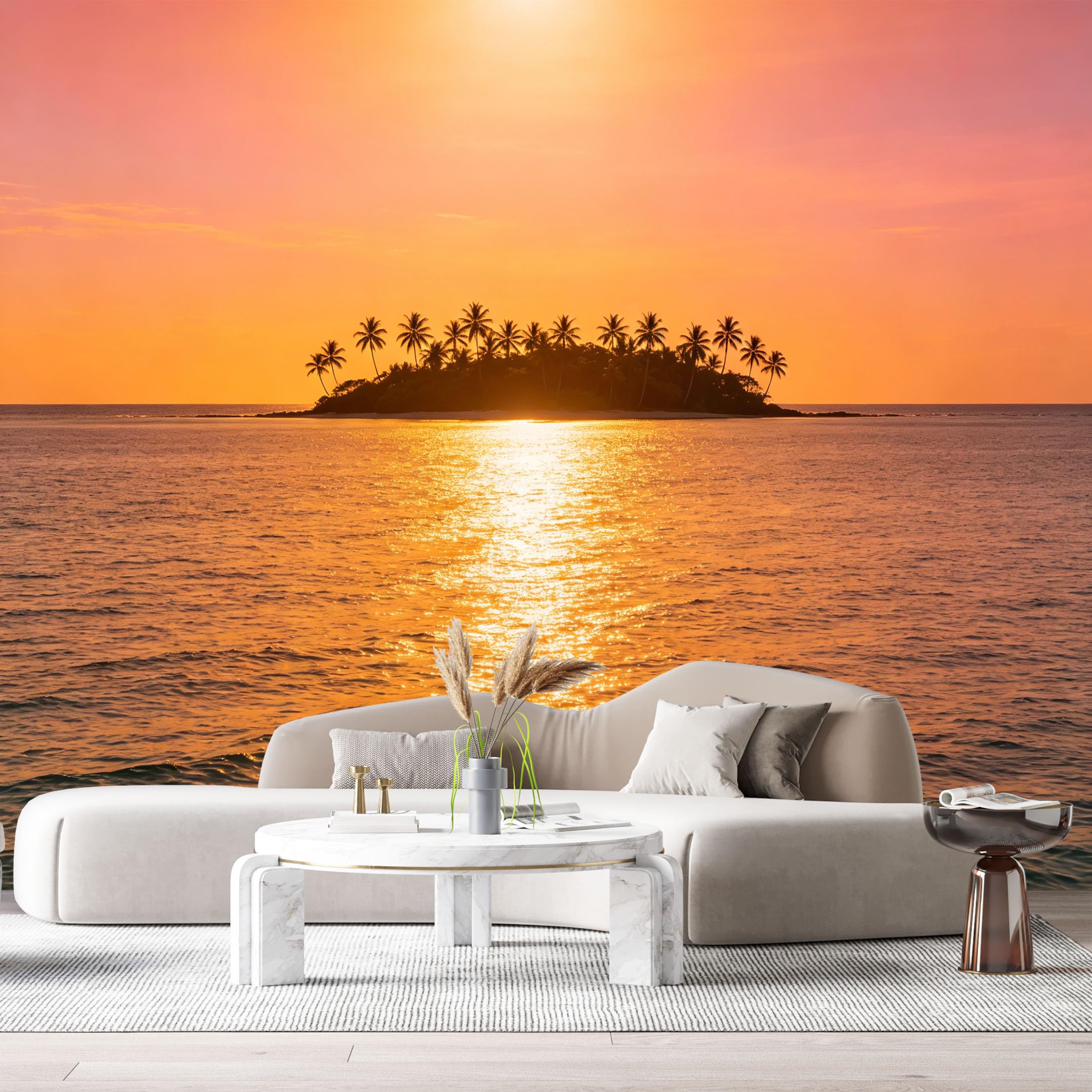 Custom Size Wall Murals Tropical Island Sunset Coastal Ocean Marine View SelfAdhesive Wall Fabric Removable Large Wallpaper for Photo Living Room Interior Decor