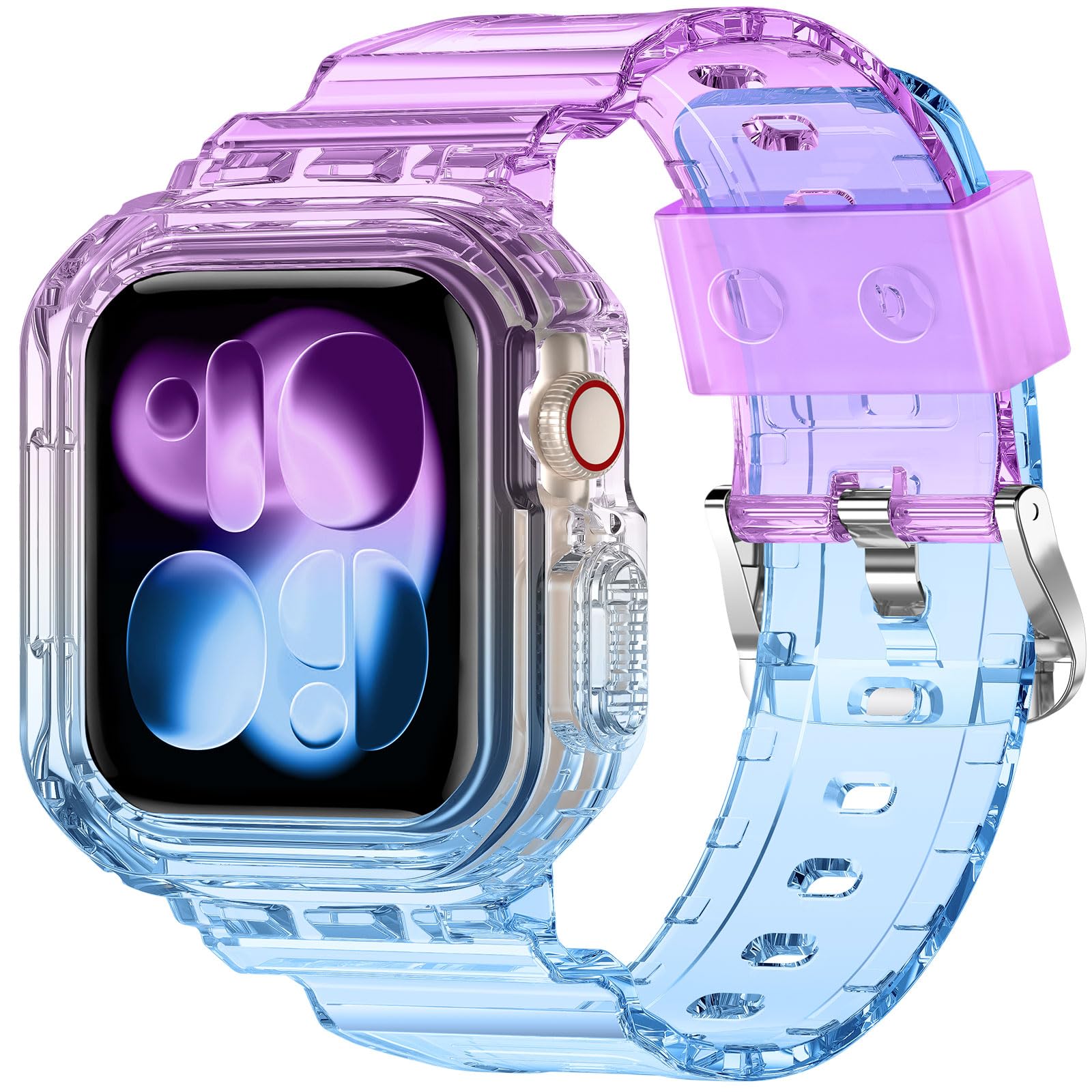 XYF Compatible for Crystal Clear Apple Watch Bands, 49mm 46mm 45mm 44mm 42mm 41mm 40mm 38mm Bumper Case for Men Women Jelly Sport Cover Strap for