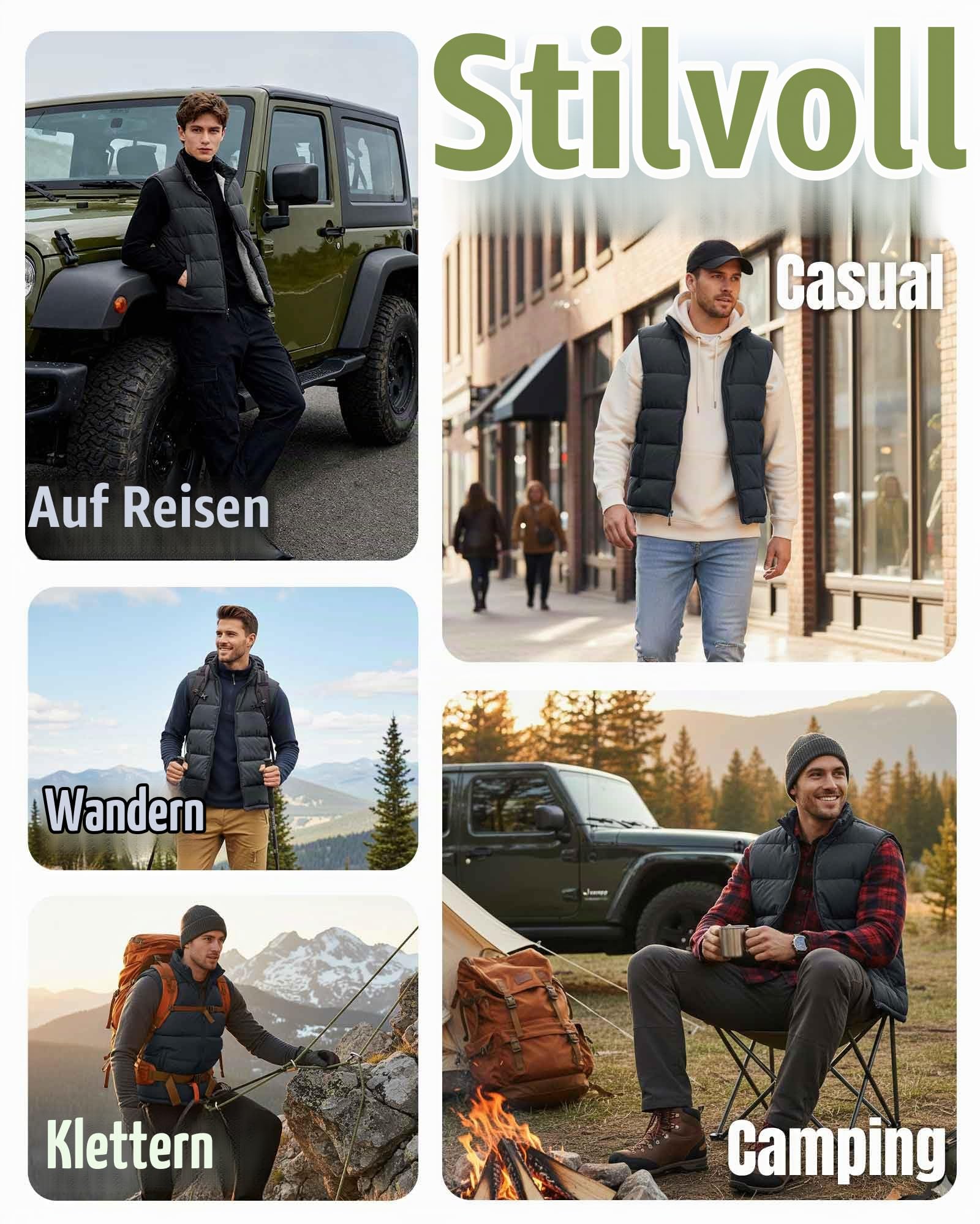 33,000ft Herren Winter Steppwesten Fleecegefütterte Winterwesten Warme Übergangswesten für Männer Wasserabweisende Outdoor Arbeitsweste Ärmellose Jacke mit 4 Taschen für Golf Wandern