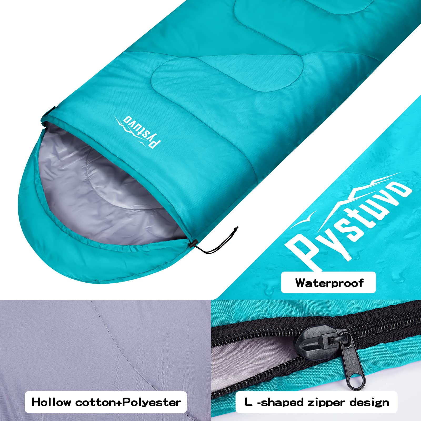 Pystuvo Sleeping Bag for Adults,4 Season Sleeping Bag,Lightweight,Waterproof Indoor & Outdoor Use,Comfortable Sleeping Sackfor Kids,Teens & Adults for Hiking,Backpacking and Camping,Blue - Image 3