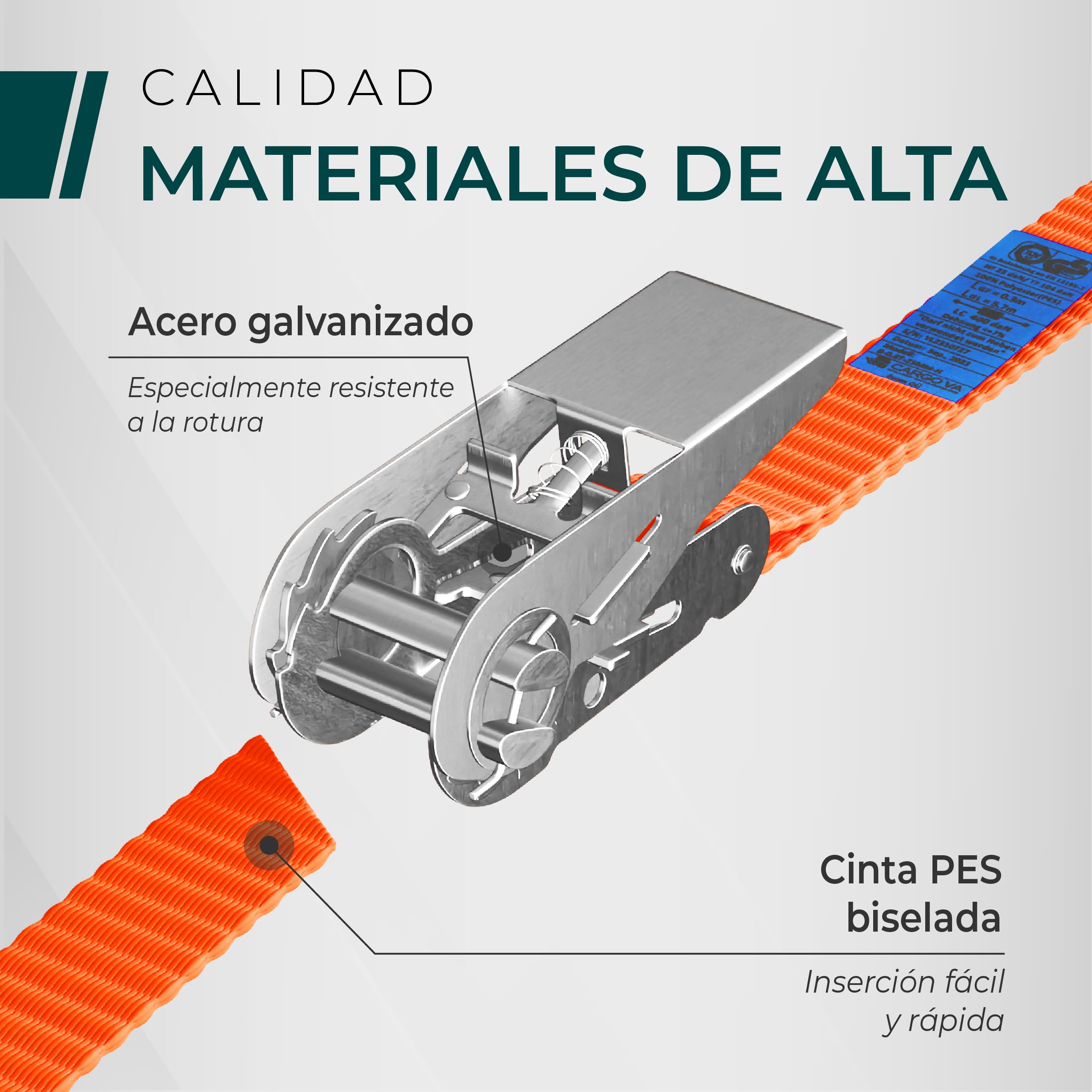 CargoVA® Juego de 4 Correas con Trinquete 25 mm x 10 m 800 kg Naranja