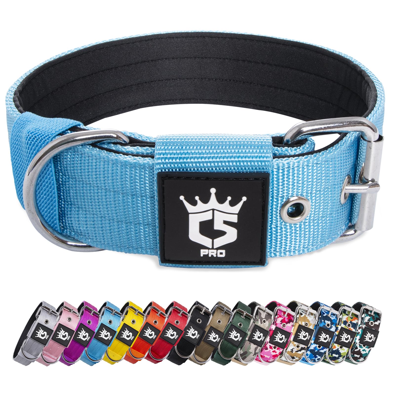 TSPRO Tactical Dog Collar 1.5 Inch Wide Thick Dog Collars with Heavy Duty Metal Buckle, Durable, Strong, Adjustable for Medium to Large Dogs (Blue L)