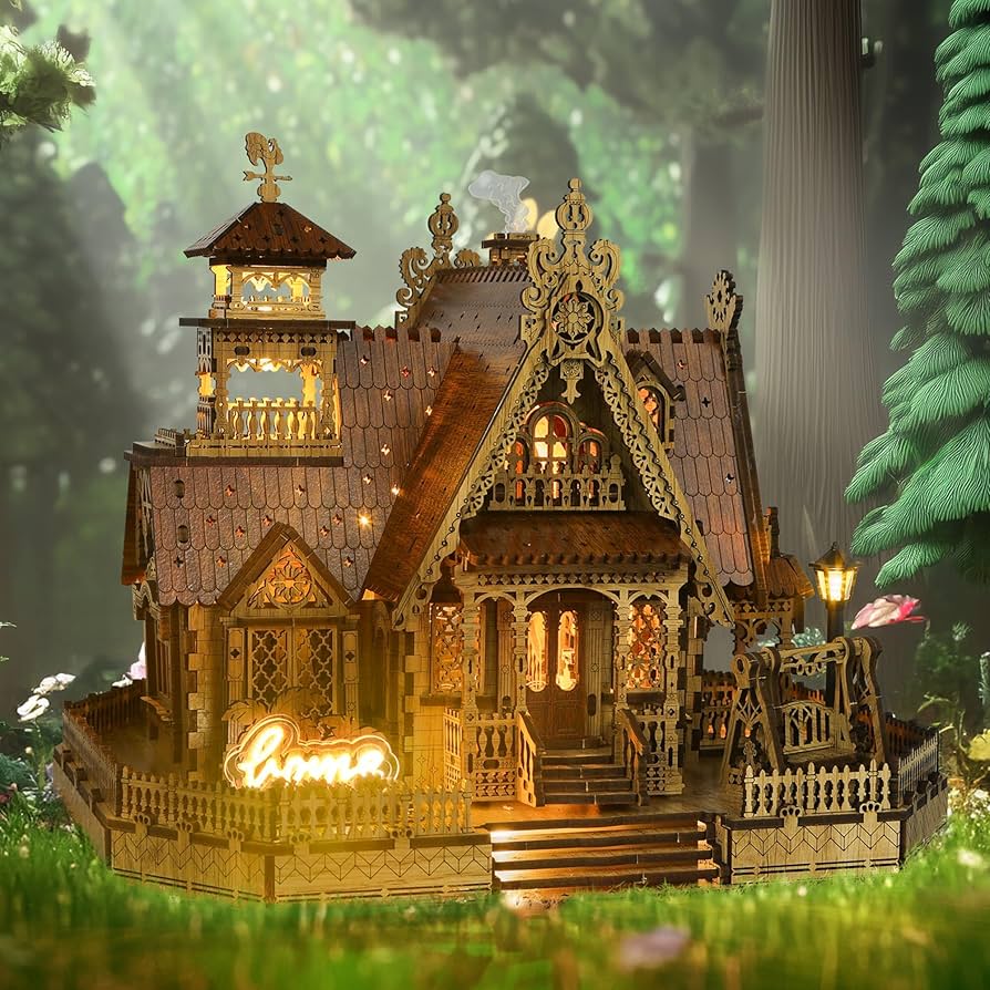 木製パズル完成品オーダー。田園のコテージ Amazon | FUNPOLA 3Dパズル 木製パズル 木の模型 田園のコテージ