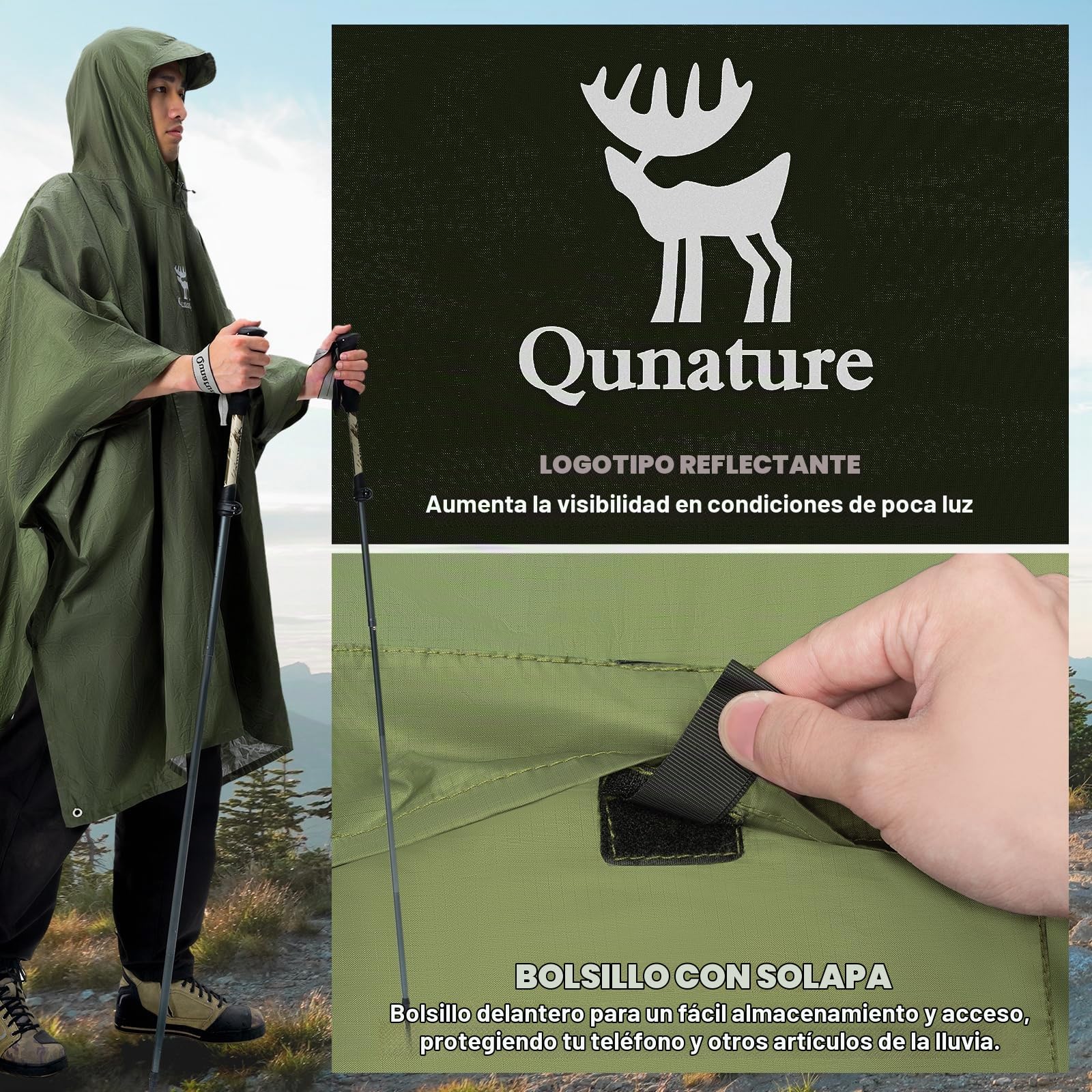Poncho de Lluvia Transpirable Impermeable Multifuncional para Hombre y Mujer, Chaqueta de Lluvia Larga Ligera para Ciclismo Senderismo Deportes al Aire Libre