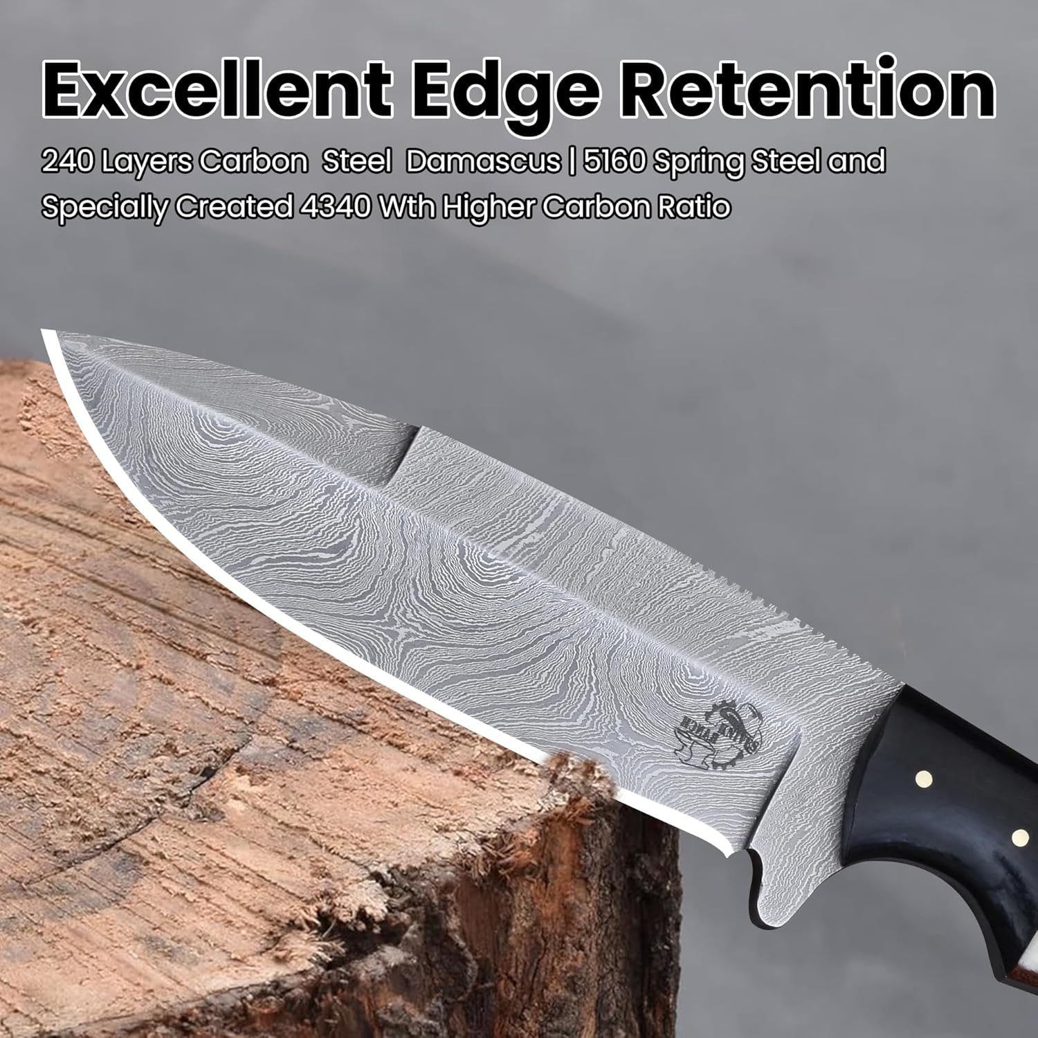 Knives Ranch Handmade Camping & Bushcraft Knife - Forged Damascus Steel - Full Tang - Genuine Leather Sheath (2073-B)