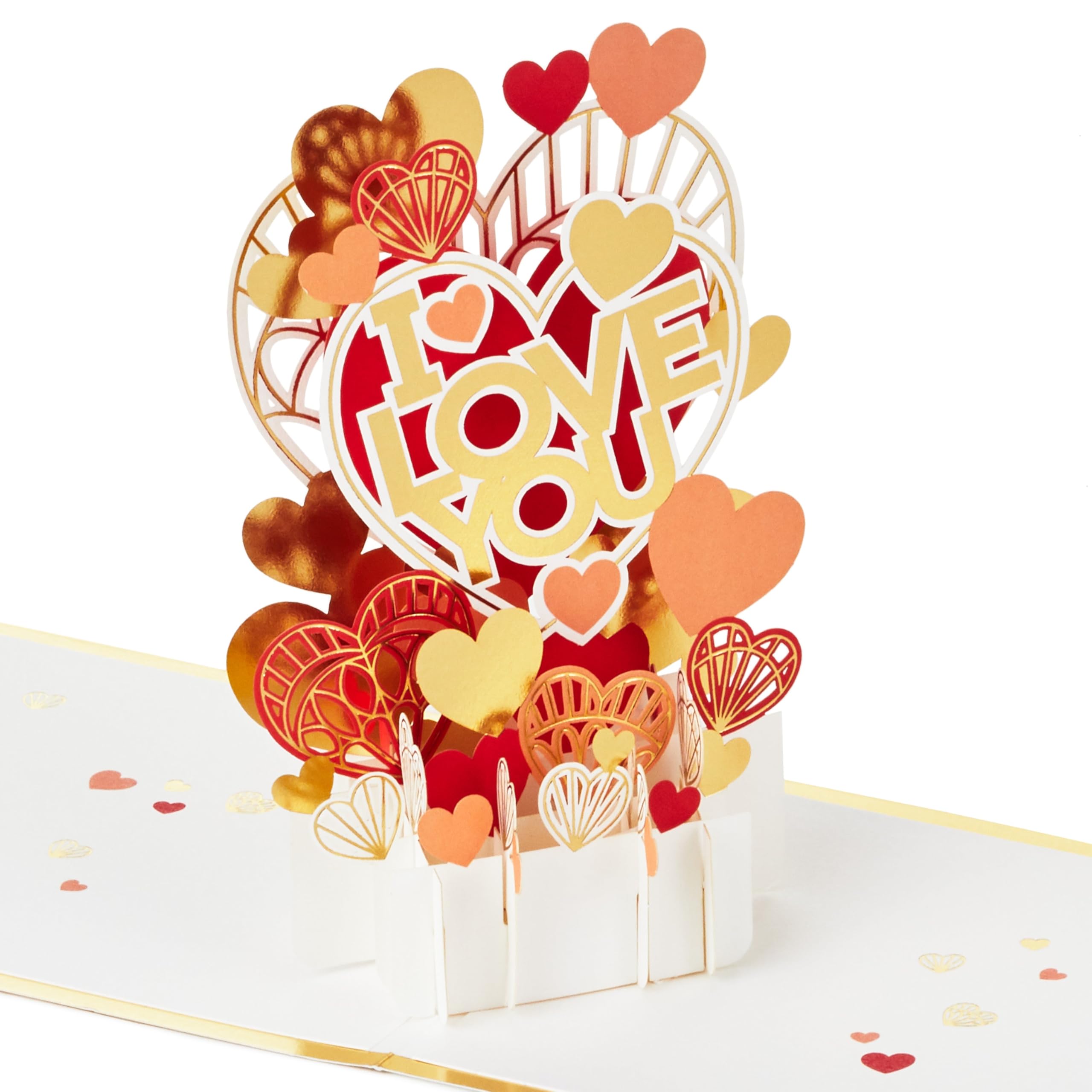 Hallmark 3D & Pop Up Love Card, Hearts Display, Anniversary, Valentines, Engagement, Gold, Red
