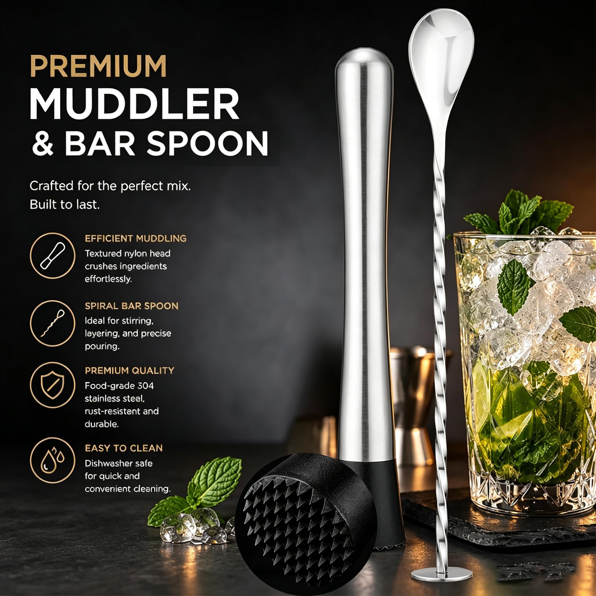 Cocktail Shaker con Supporto &Ricettario, Kit Barman Professionale da 750ml, Acciaio di Qualità Premium da 10pc per Regali per Uomini, Donne, Amanti dei Cocktail, Set da Barista per Feste da Bar