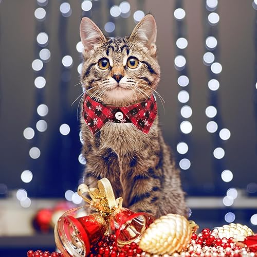 Miniatura 3 de ADOGGYGO Collares navideños para gatos con campana, paquete de 2 collares formales de esmoquin de gato de Navidad con cuello de camisa extraíble,