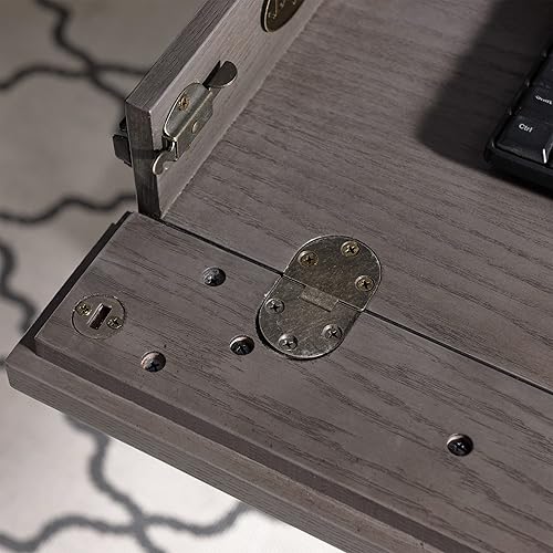 Miniatura 7 de Leick Home 23400 Chisel & Forge - Escritorio para computadora con cajón frontal para teclado, gris ahumado y negro mate