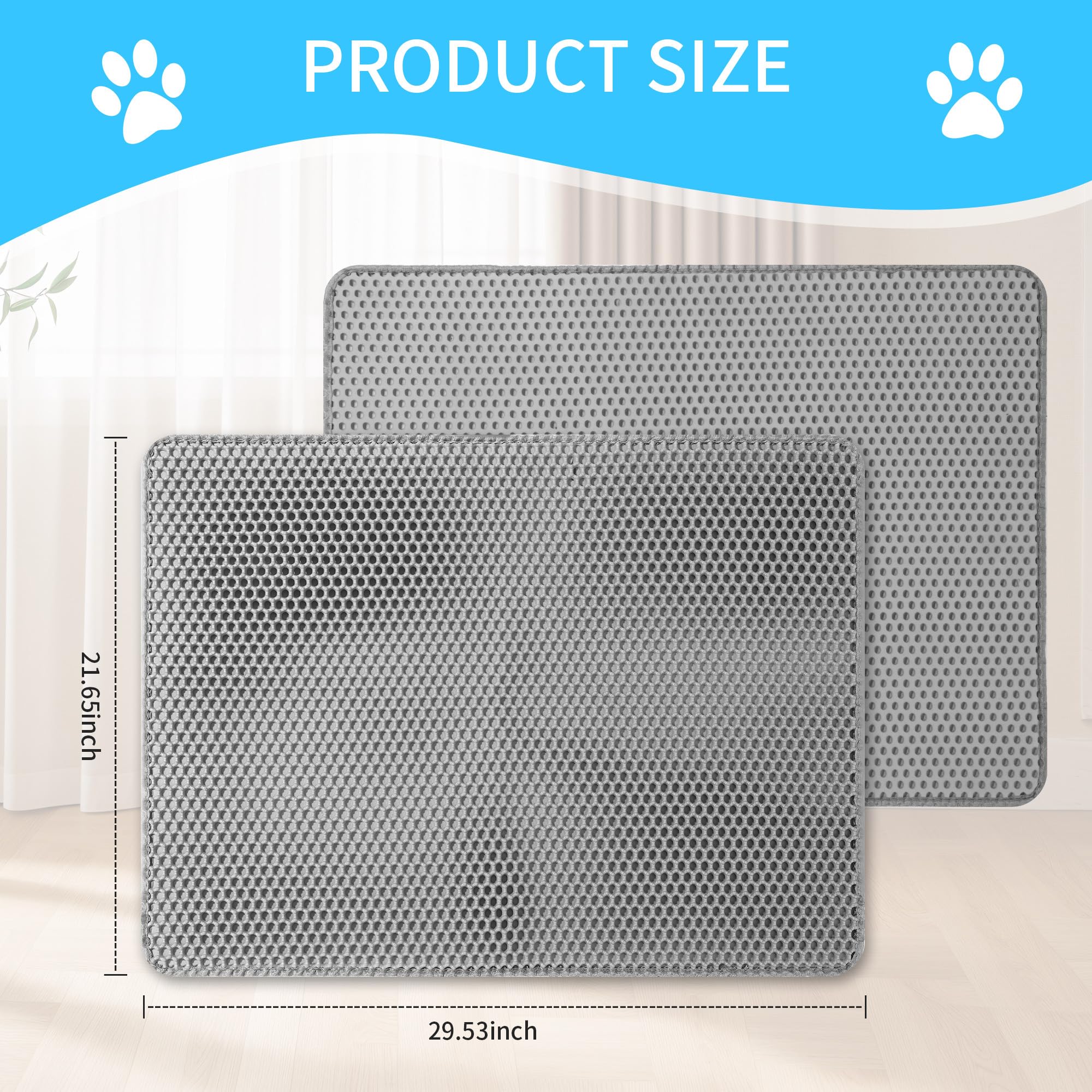 BUCOMTU Tappetino Lettiera, 75X 55 cm Tappeto per Lettiera Gatto Doppio Strato Antiscivolo, Tappeto Gatto Impermeabileda-Raccoglie Efficacemente la Sabbia, Facile da Pulire, Grigio