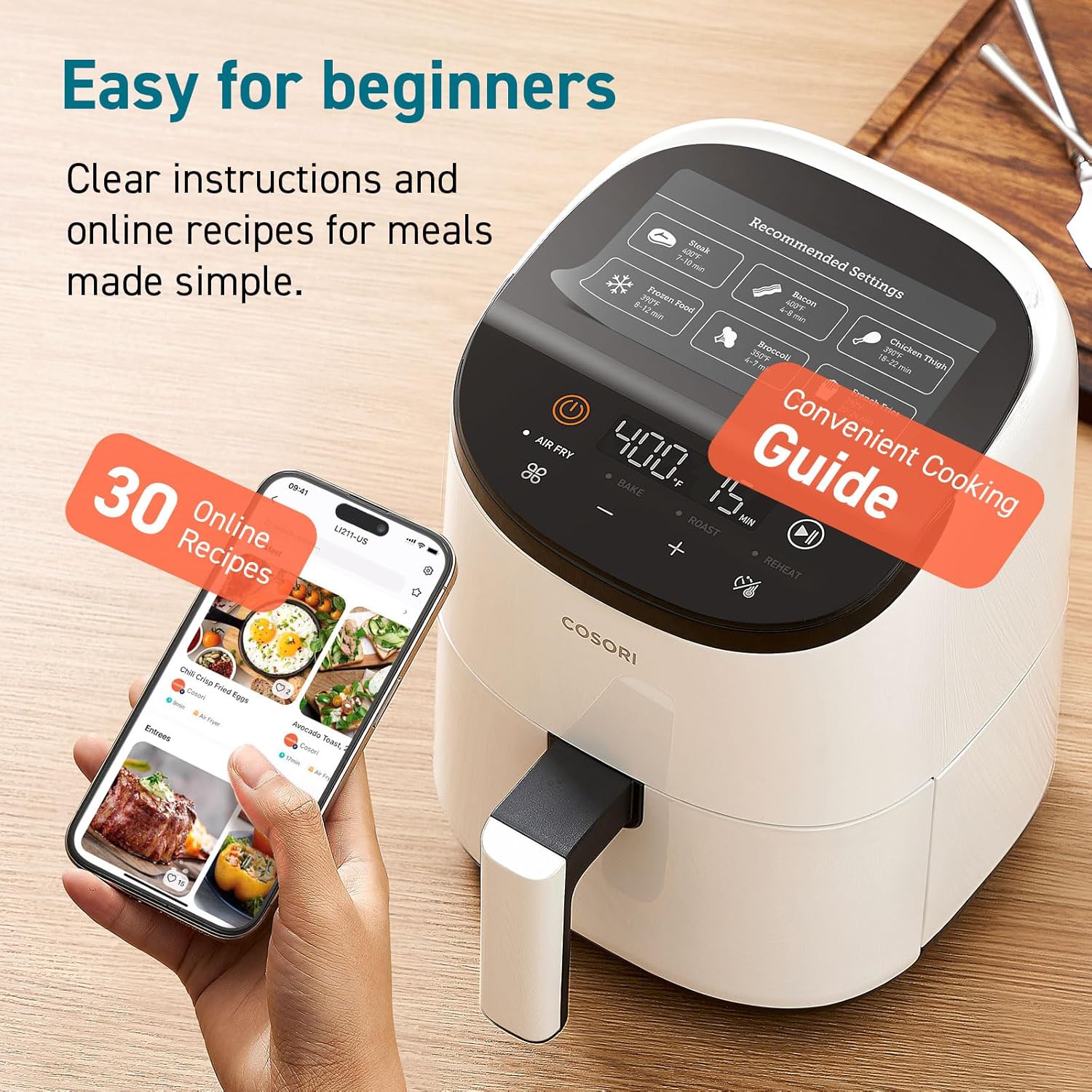 COSORI Small Air Fryer, 4-in-1, Mini 2.1Qt, Perfect for Simple Meals and Snack, Easy to Leftover Food to Crispy, Up to 97% Less Oil, 30 In-App Recipes, Nonstick Dishwasher-Safe Basket COSORI Small Air Fryer, 4-in-1, Mini 2.1Qt, Perfect for Simple Meals and Snack, Easy to Leftover Food to Crispy, Up to 97% Less Oil, 30 In-App Recipes, Nonstick Dishwasher-Safe Basket