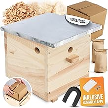 BEESI Bumblebee House Large Including Wax Moth Barrier & Nesting Material I Kapok, Nesting Box, Wood Chips, Hummelhotel Solid Wood Screwed, Bumble Bee Box with Accessories (with Wax Moth Barrier)
