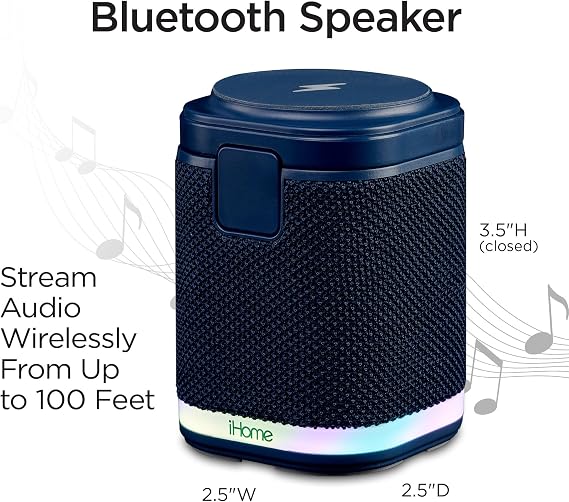 iHome Bluetooth Speaker with Wireless Charger, Charging Station with Color Changing Night Light - Blue (iPBT50L)