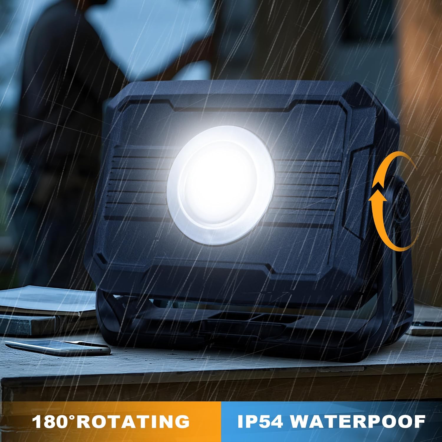 COB Rechargeable Work Light, 5000LM Portable Magnetic Foldable COB Flood Light with 3 Lighting Modes & 360°Rotatable, IP54 Waterproof Worklight for Camping, Fishing, Car Repair, Hiking,Garage