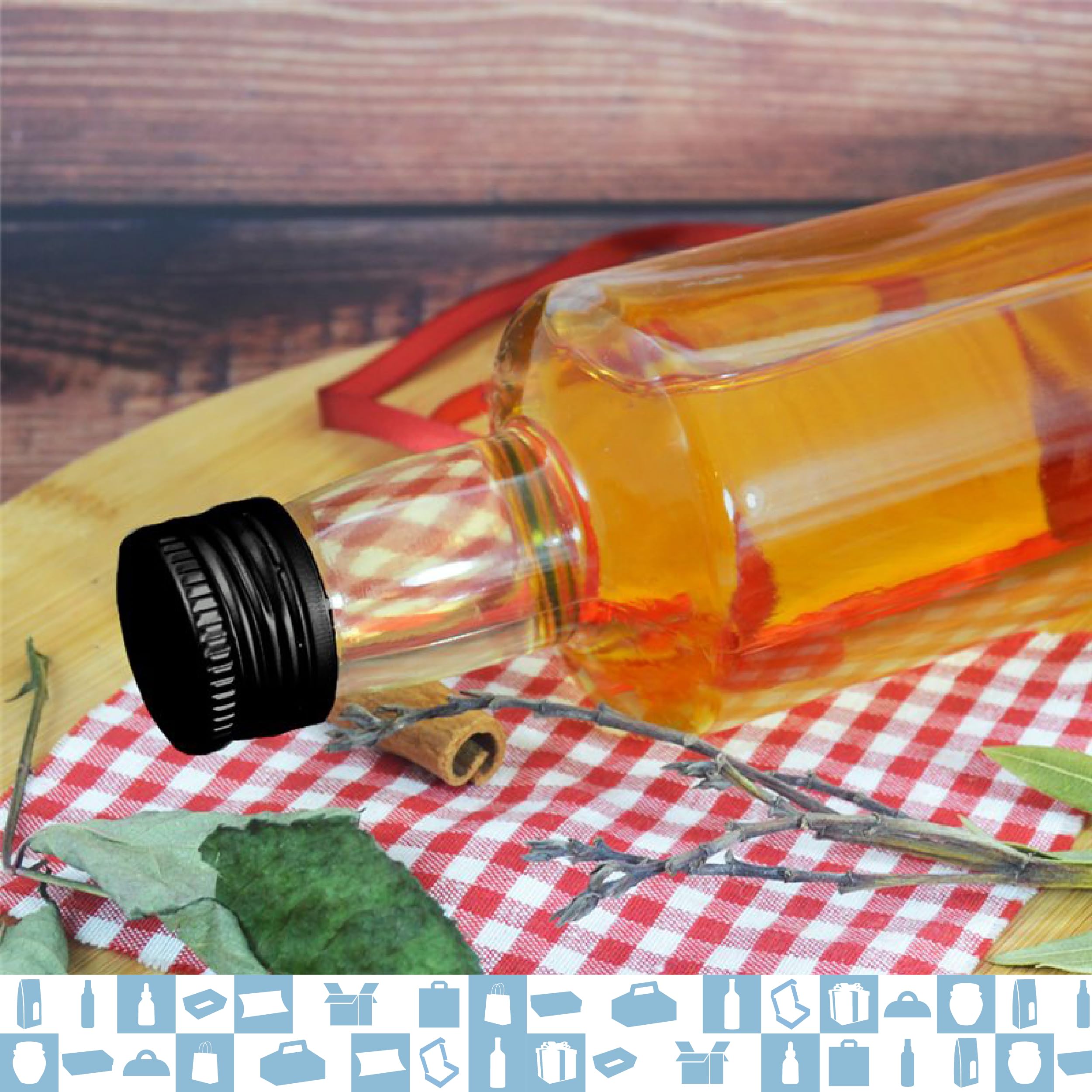 Espirito Rebelde - 20 botellas de vidrio oscuro 750 ml con tapón de rosca dorado - aceite de oliva, vinagre, alcohol - aceitera de cristal