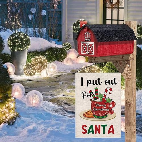 Miniatura 6 de Bandera de jardín de Navidad con texto en inglés "I Put Out For Santa" de arpillera de doble cara, vertical, divertida, Navidad, decoración de